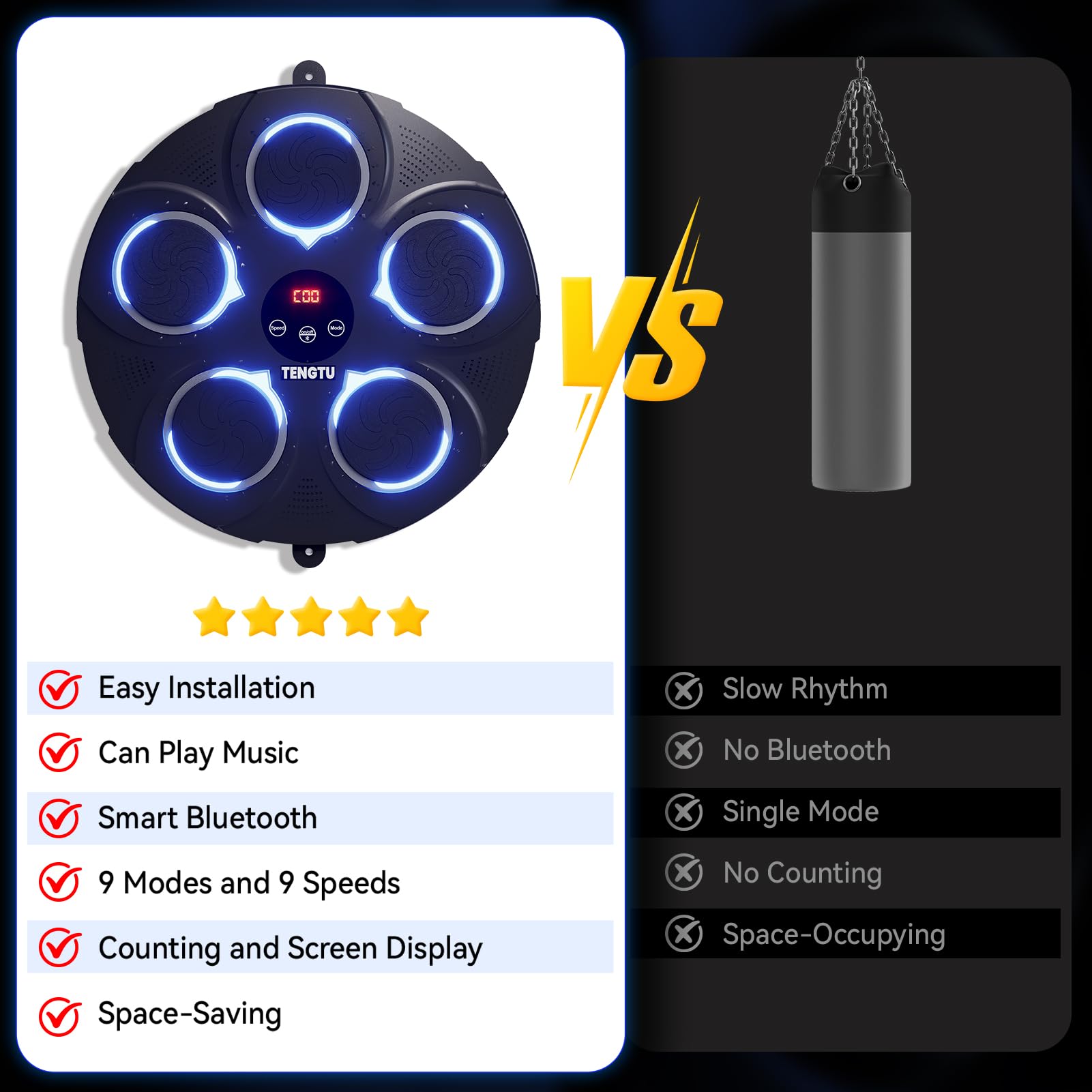 Rechargeable Bluetooth Musical Boxing Machine - Smart Punching Bag for Men & Women, Boxing Training Equipment with Gloves - Stress Relief, Home Gym & Fitness Workout