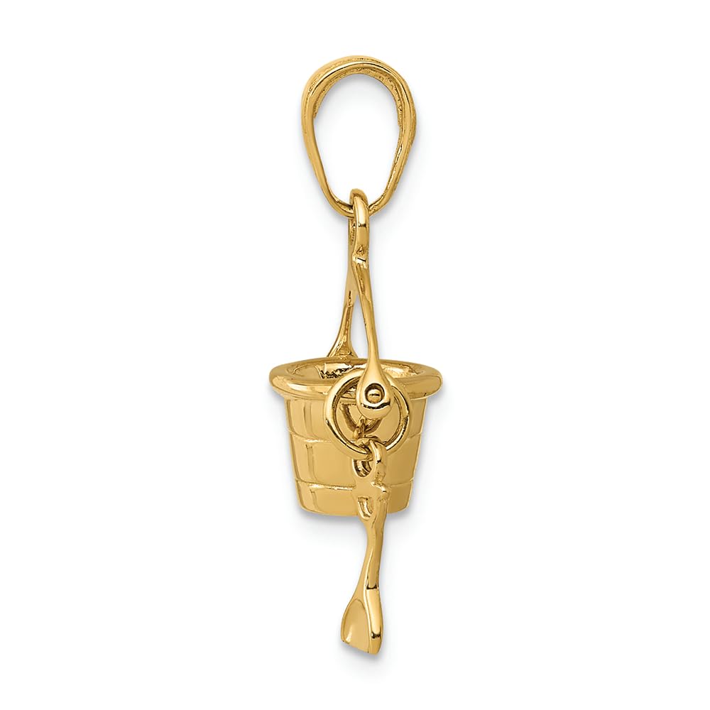 14K Yellow Gold 3D Beach Bucket with Shovel Charm Pendant Necklace - Perfect for Summer Vacation, Beach Trips & Gift Giving