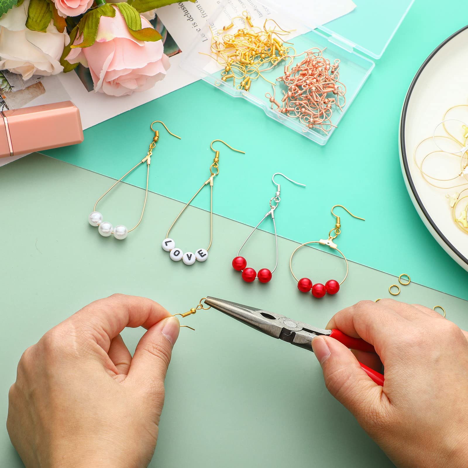 Inbagi 481 Pcs Earring Making Kit - Bulk Jewelry Making Supplies with Teardrop & Round Beading Hoops, Earring Hooks, Open Jump Rings & Earring Backs for DIY Craft (Silver, Gold, Rose Gold) - Perfect for Handmade Jewelry, Gift Making & Craft Projects