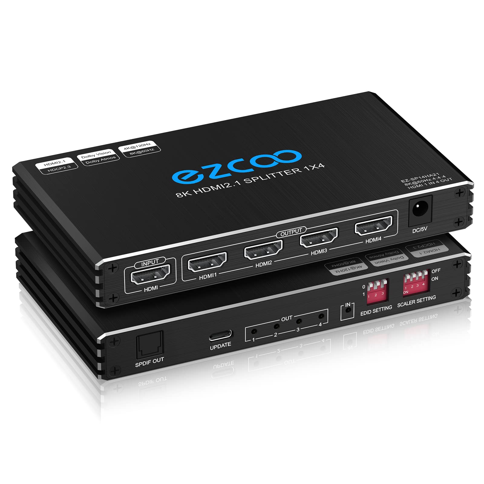 4K HDMI Splitter 1x4 - 4K 120Hz, 8K 60Hz, HDR, VRR, G-Sync Compatible - HDCP 2.2/2.3 Bypass, EDID Management - Perfect for Gaming PC, Xbox Series X/S, PS5, Roku & Fire TV - Home Theater & Multi-Screen Setup