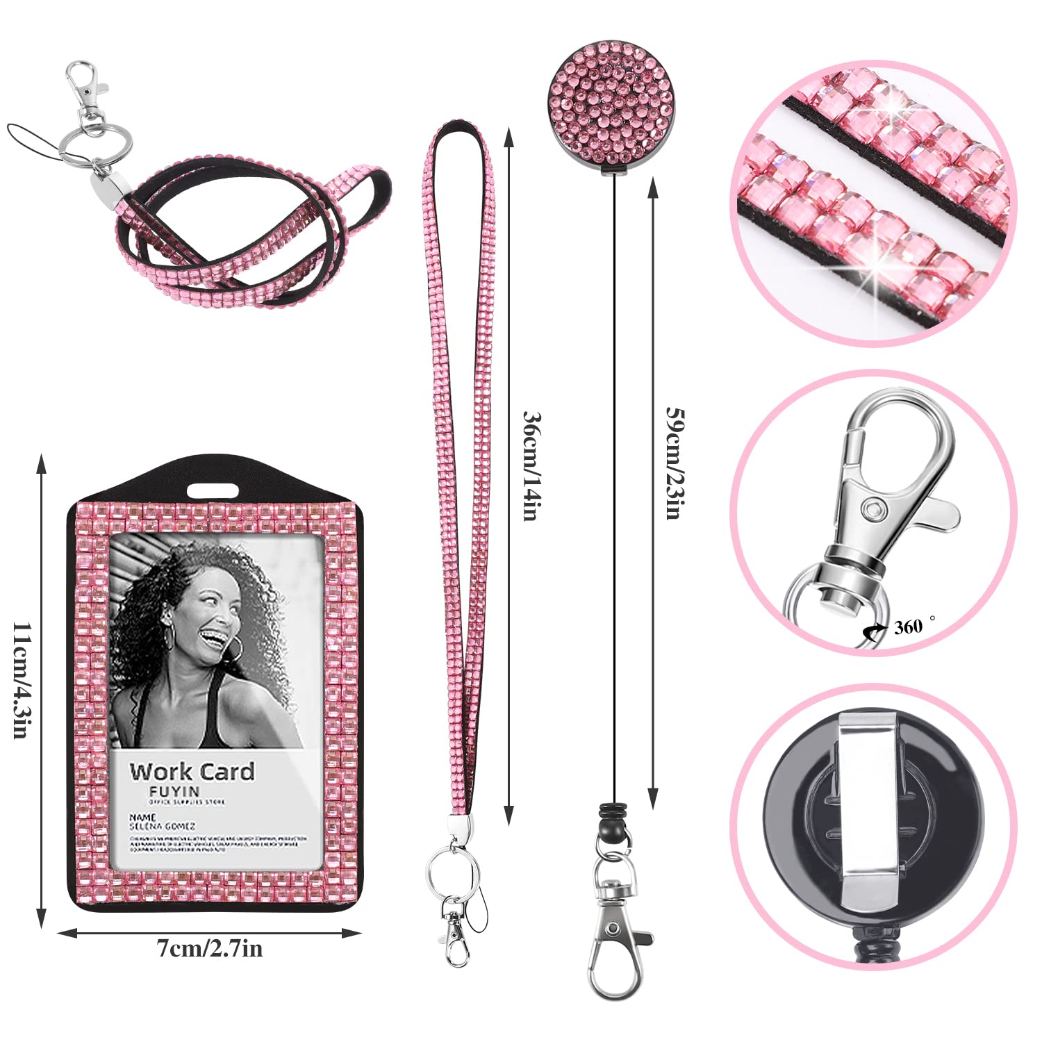 3-Pack Rhinestone Lanyards for Women - Bling ID Badge Holders for Teachers, Students & Kids - Office & School Use