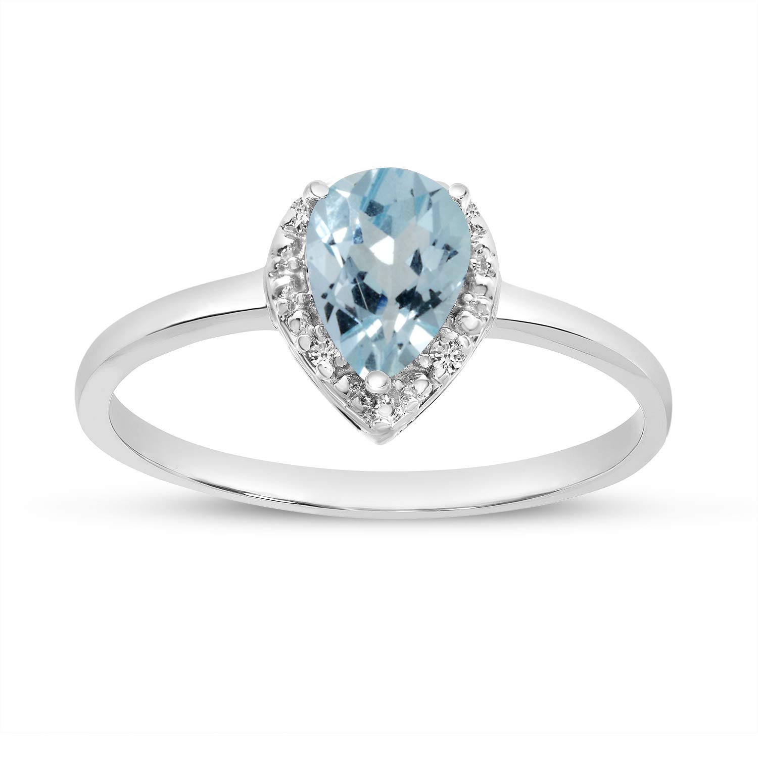 10K White Gold Pear Aquamarine and Diamond Engagement Ring - Elegant Wedding, Anniversary, or Gift Jewelry for Women