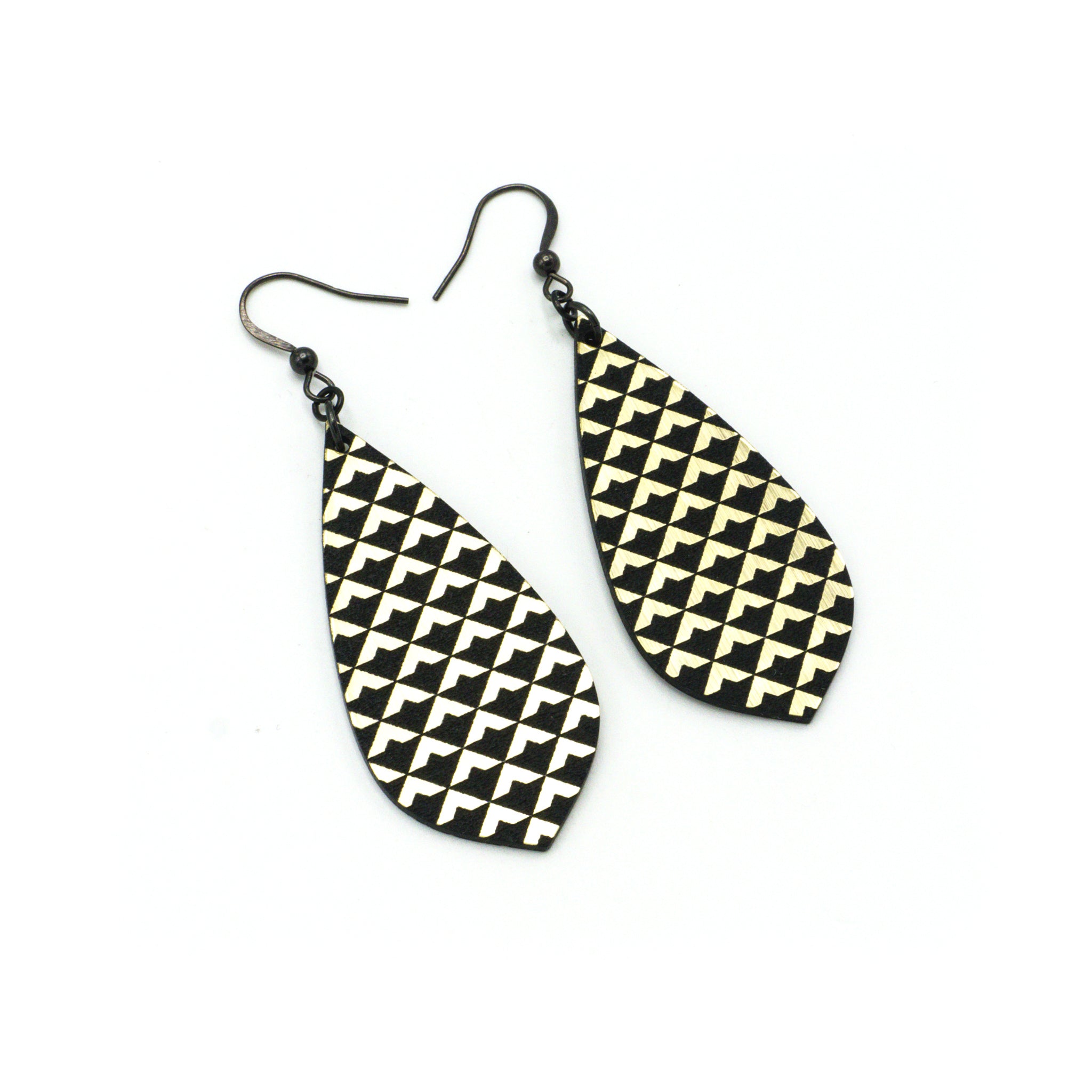 35R Acrylic Earrings for Women - Brushed Gold & Black Hoop Earrings | Lightweight Dangle Earrings for Casual Wear, Parties & Everyday Fashion