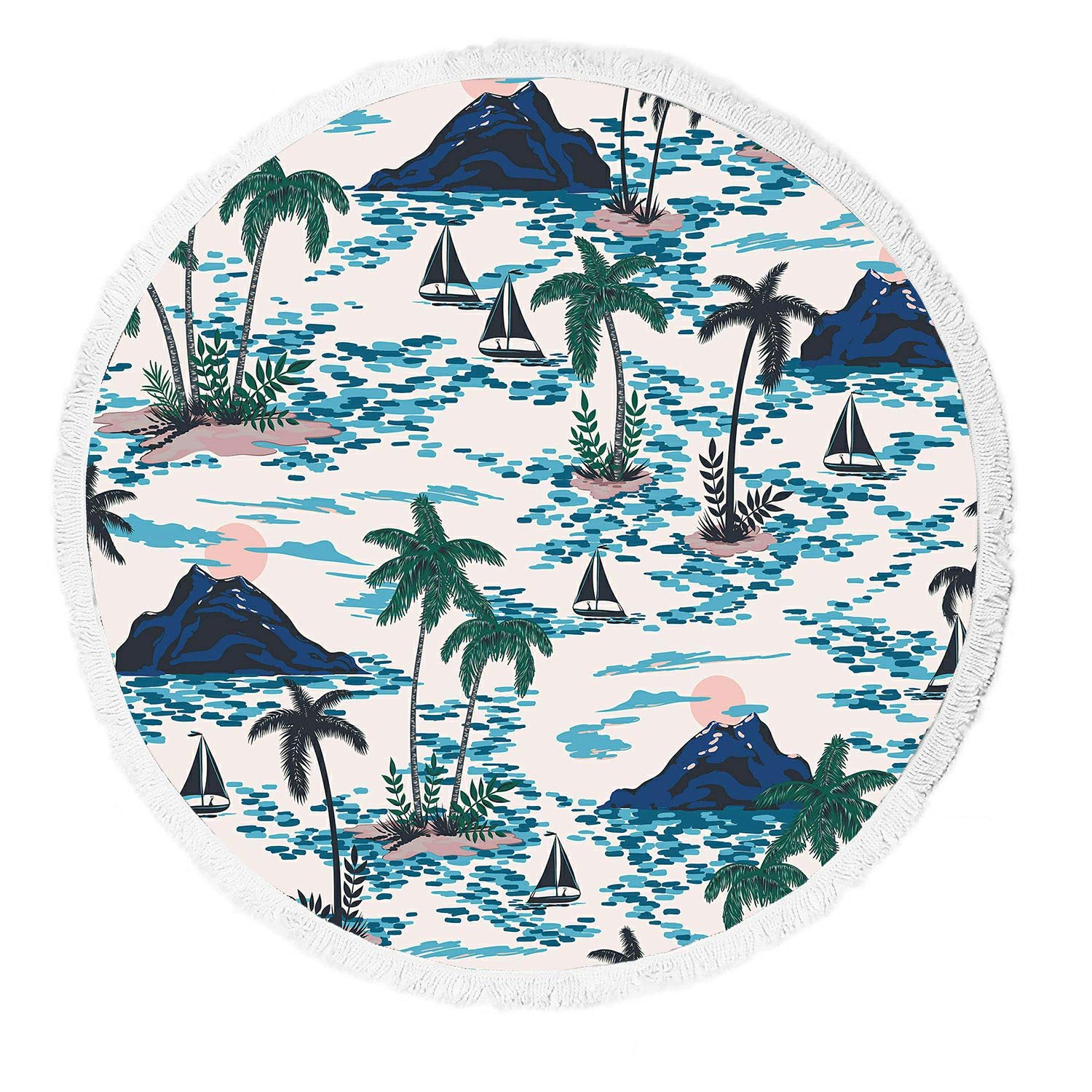 Hawaiian Sunset Beach Towel - Large Soft Absorbent Quick-Dry Towel with Tassels, Tropical Palm Tree Design for Beach, Pool, Yoga, Picnic & Outdoor Activities
