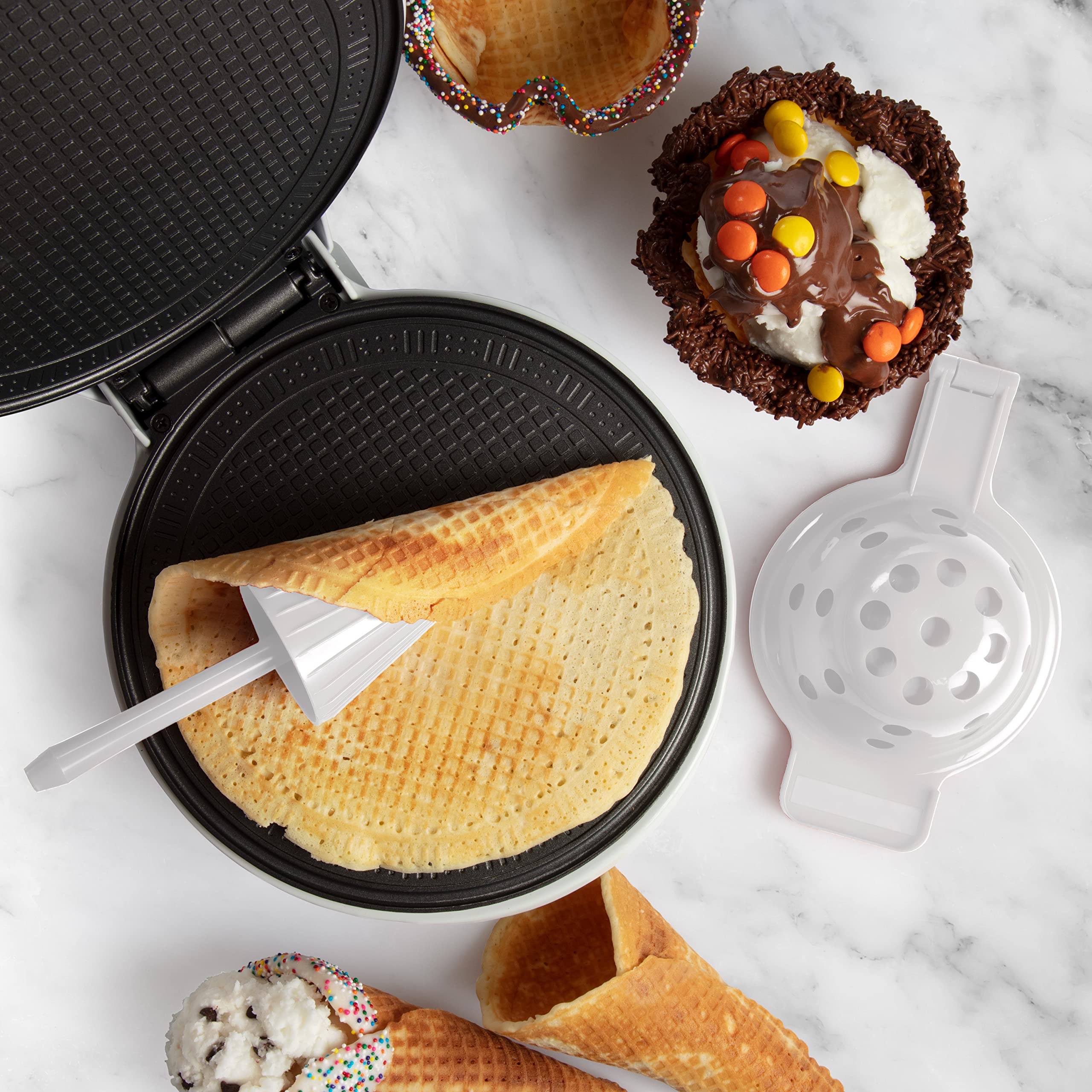 Electric Waffle Cone and Bowl Maker - Nonstick Waffler Iron Machine for Homemade Ice Cream Cones, Sundaes & Desserts | Includes Shaper Roller & Bowl Press | Perfect DIY Treat for Kids & Adults | Great for Parties, Gifts & Home Dessert Making