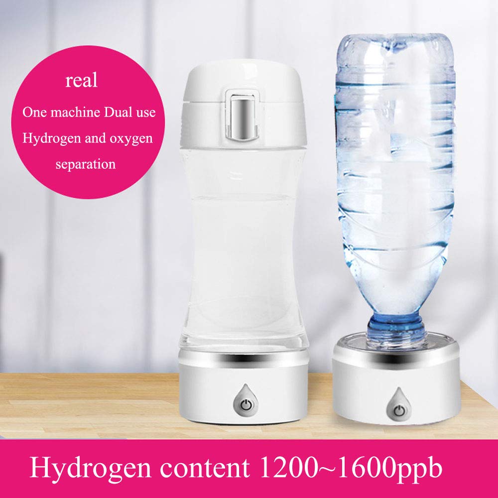 Hydrogen Water Bottle with H2 Generator - Portable Rechargeable Hydrogen-Rich Water Maker, 380ml Pure Glass Bottle (White) - Perfect for Travel, Gym & Healthy Hydration