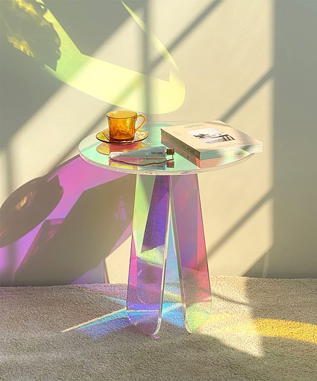 BEANLEFFEN Iridescent Acrylic Side Table - 17.7