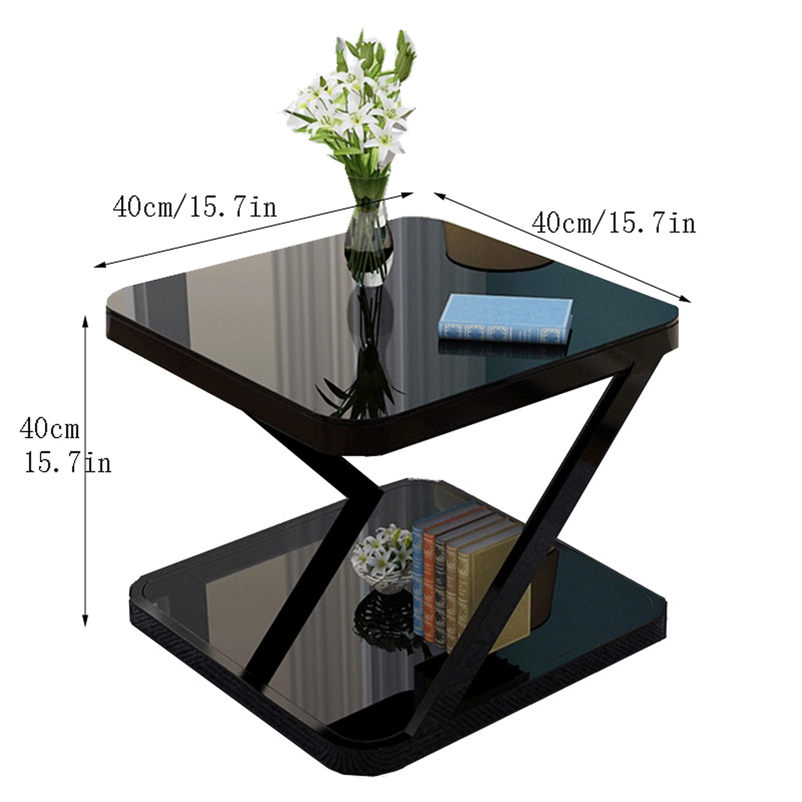 Round Minimalist Coffee Table & Side Table - 2-Tier Small Glass & Iron Sofa Table, Black Metal Bedside Table for Living Room, Bedroom, Office - Perfect for Small Spaces, Reading Nook & Coffee Station