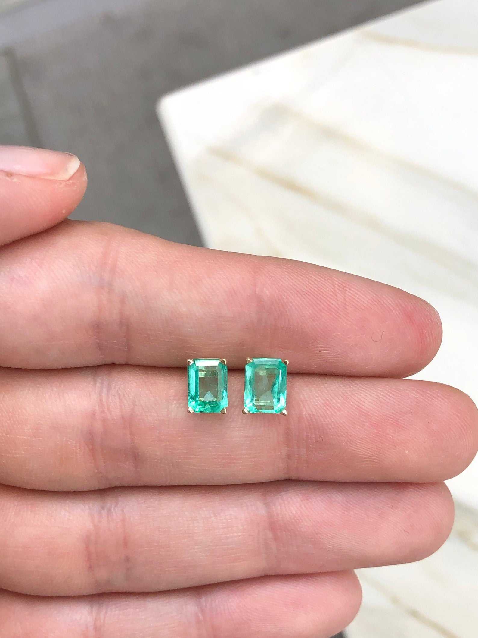 2.05 Carat Total Weight (TCW) Bright Rich Green Emerald Cut Stud Earrings in 14K Gold – Perfect for Weddings, Parties & Special Occasions