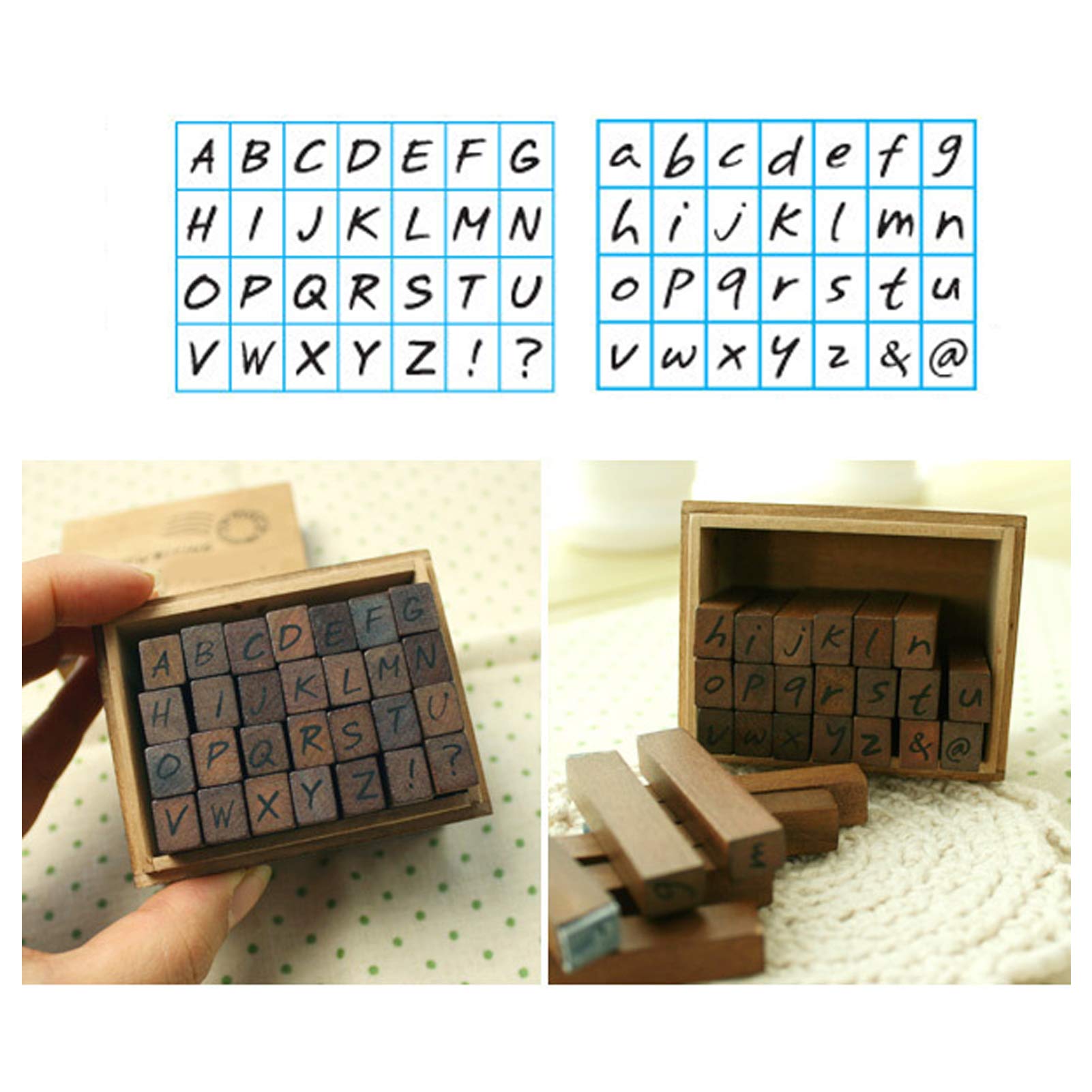 helegeSONG 28Pcs Wooden Alphabet Stamp Set - A-Z Capital Letter Stamps for DIY Scrapbooking, Card Making, Journaling & Craft Projects | Vintage Style Rubber Stamps in Decorative Storage Box