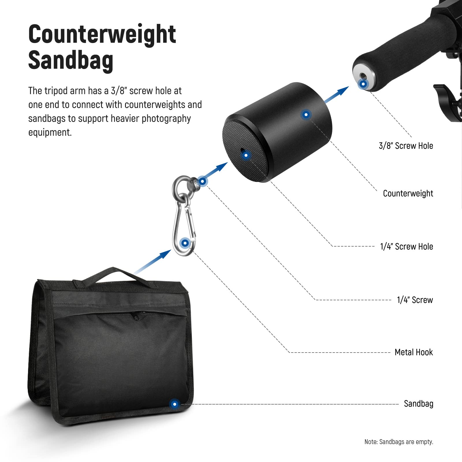 NEEWER 9.8ft/3m Air Cushioned Aluminum Light Stand with Boom Arm - Heavy Duty Adjustable Photography Stand for Studio Flash, Softbox, Umbrella & Ring Light - Includes Counterweight & Sandbag - Max Load 5kg (2 Pack) - Perfect for Professional Photography & Video Production
