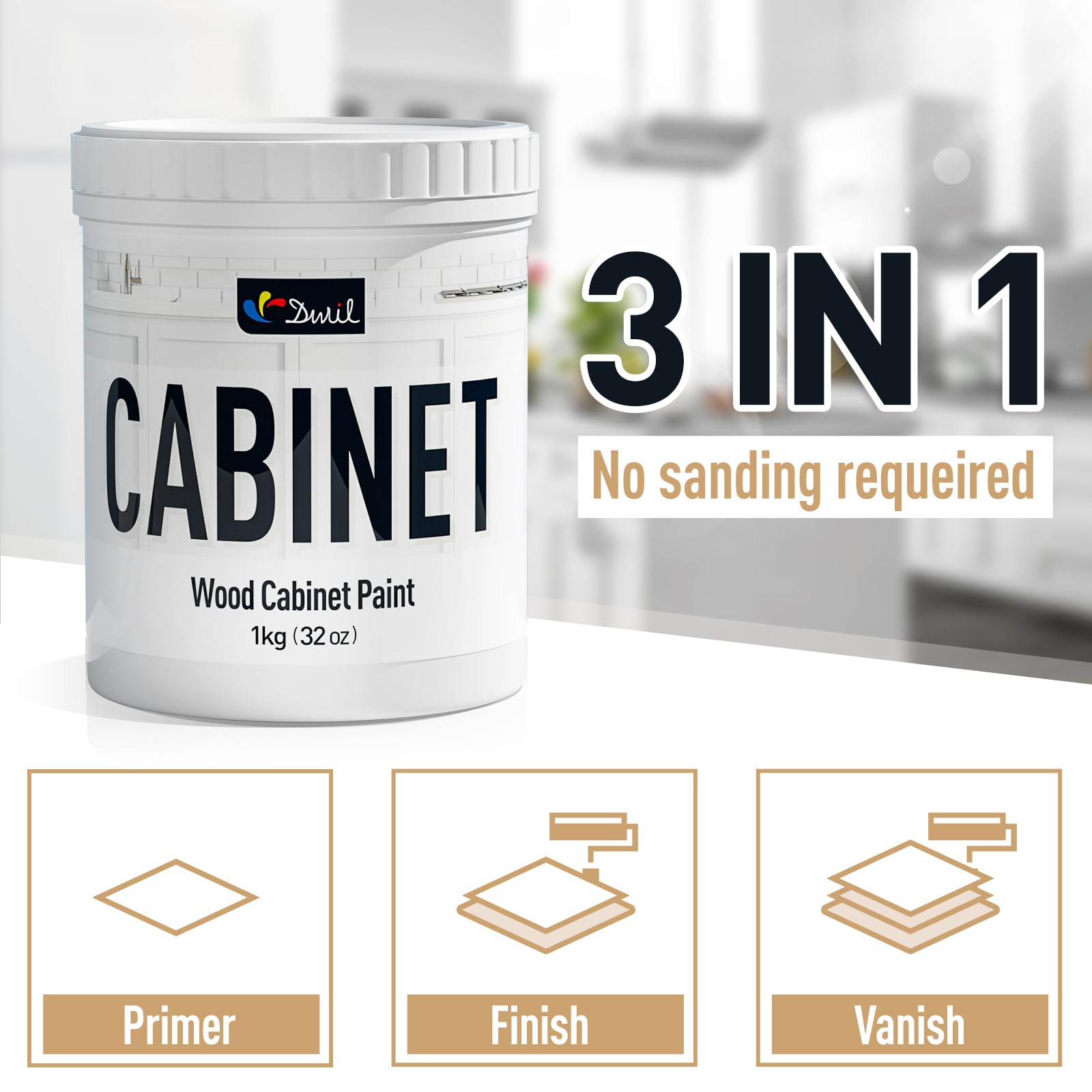 DWIL Cabinet Paint All Match - 64 OZ Black | Waterproof, No Sanding, Low Odor Paint | Kitchen & Bathroom Cabinet Makeover Kit | Perfect for DIY Home Renovation & Furniture Refinishing