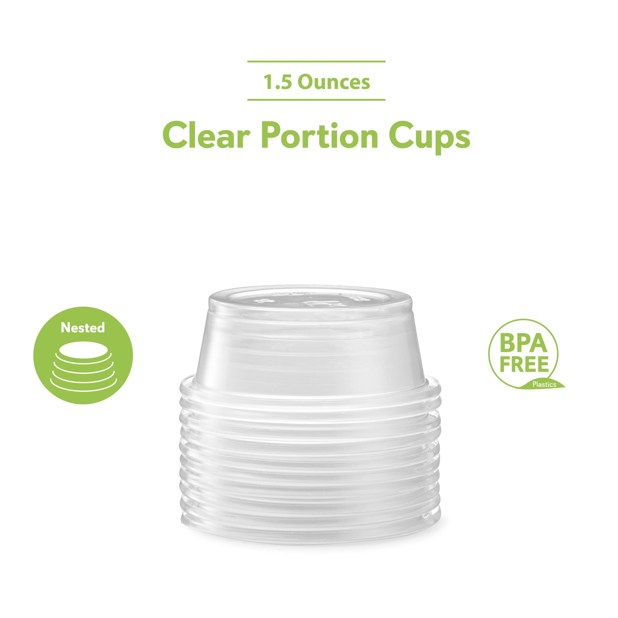 1.5 oz (200 Count) Clear Disposable Plastic Portion Cups - No Lids, Mini Containers for Portion Control, Jello Shots, Meal Prep, Sauces, Crafts & More | Perfect for Parties, Catering, Restaurants & Home Use