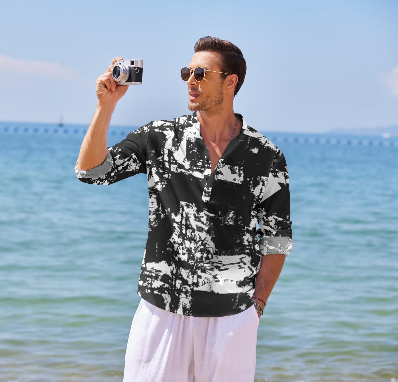 COOFANDY Men's Cotton Linen Henley T-Shirt | Long Sleeve Casual Shirt for Men | Breathable Summer Beach Shirt | Perfect for Outdoor Activities & Hippie Style Fashion