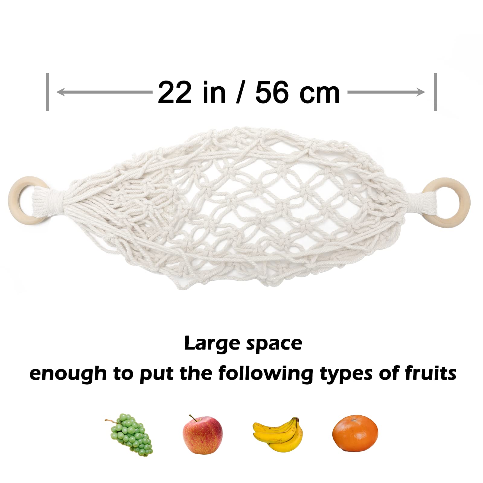 Hanging Fruit Hammock with Hooks - Under Cabinet Banana Storage Basket, Hand-Woven Lace Kitchen Décor Organizer for Fruits - Perfect for Small Kitchen Space Saving & Fresh Produce Display