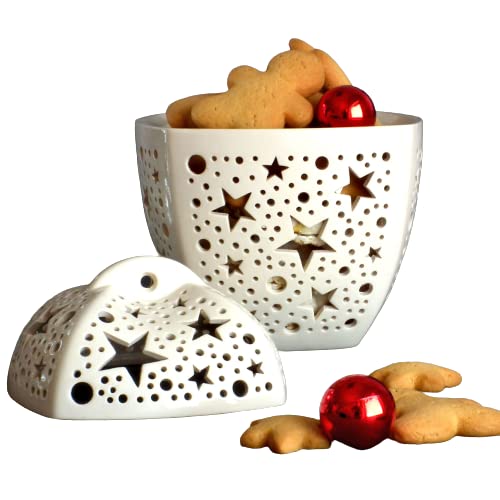 Handmade Ceramic Fruit Bowl with Christmas Star Design - Candy Jar for Holiday Home Decor | Perfect for Christmas Gifts, Table Centerpiece, and Festive Kitchen Decor