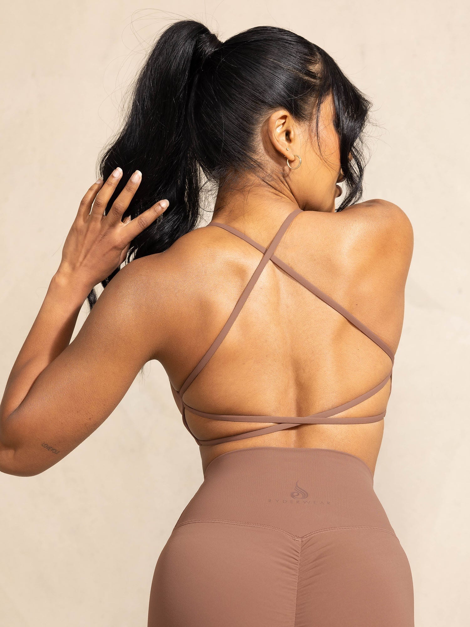 NKD Embody Sports Crop Top for Women - High Performance Workout Shirt, Moisture Wicking & Breathable, Mocha Brown - Perfect for Yoga, Gym & Running