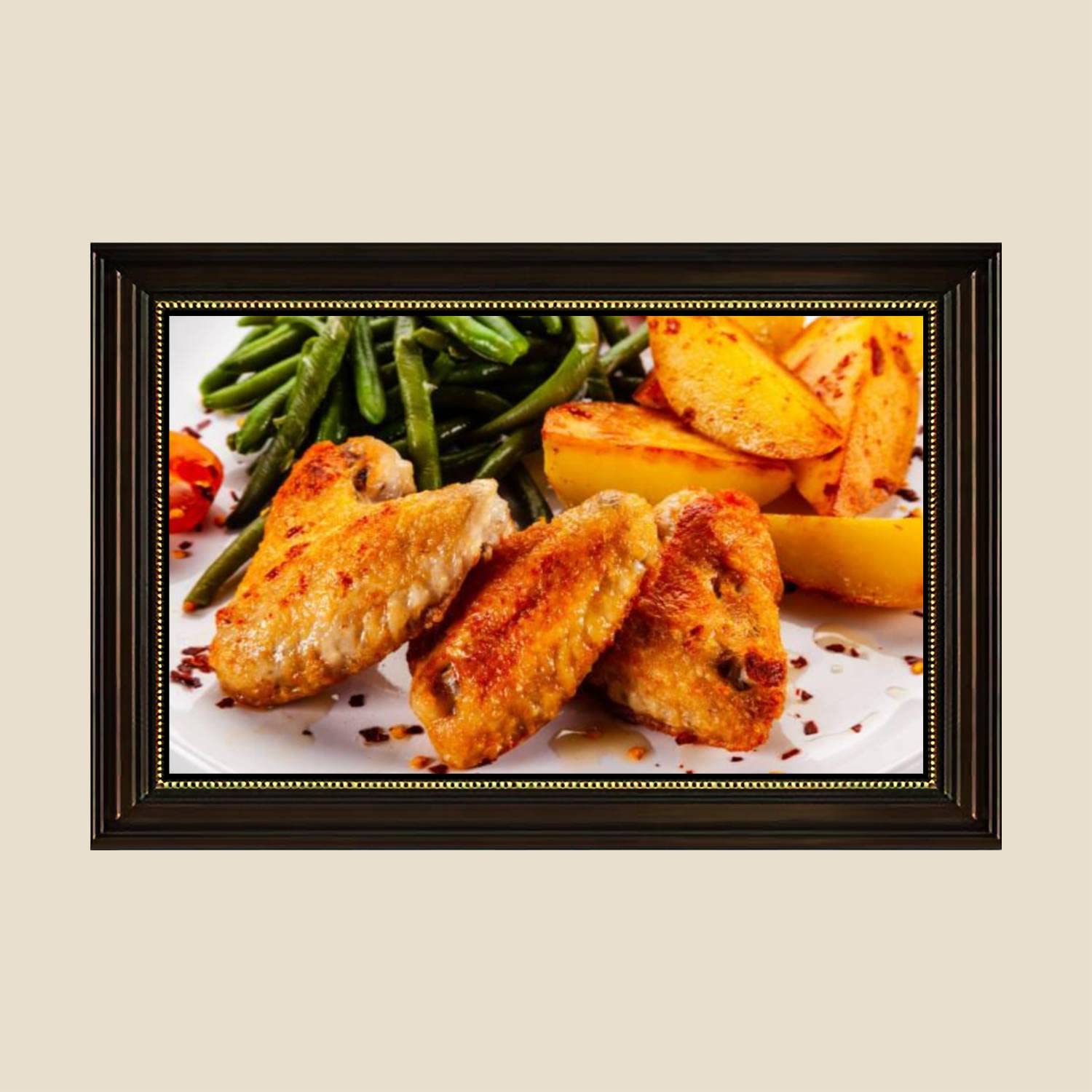 Grilled Chicken Wings Canvas Wall Art Print - 24x36 Inch Retro Framed Painting Poster, Ready to Hang Home Decor for Living Room & Bedroom | Kitchen Decor, Restaurant Wall Art, Foodie Gift Idea