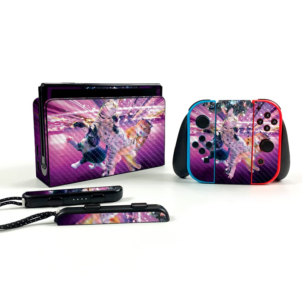 Premium Carbon Fiber Skin for Nintendo Switch OLED - Kitty Cat Rave Design | Protective & Durable Textured Cover | Easy Application | Made in USA | Perfect for Gaming Protection & Style Enhancement