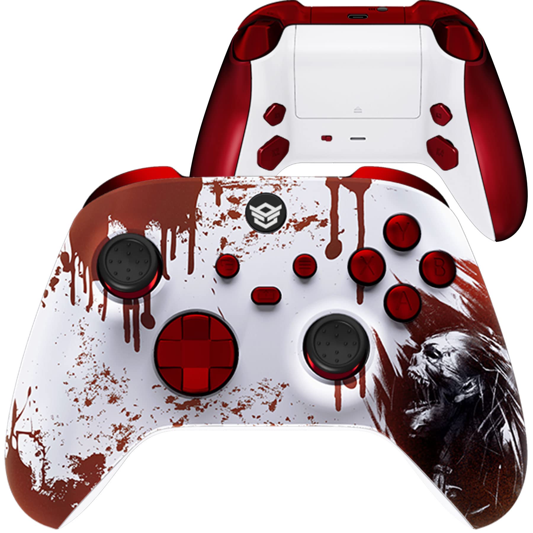 HexGaming ADVANCE 4 Back Paddles & Interchangeable Thumbsticks - Fast Shot Mod Compatible with Xbox Core Controller - Blood Zombie Edition - Perfect for FPS, Racing & Competitive Gaming