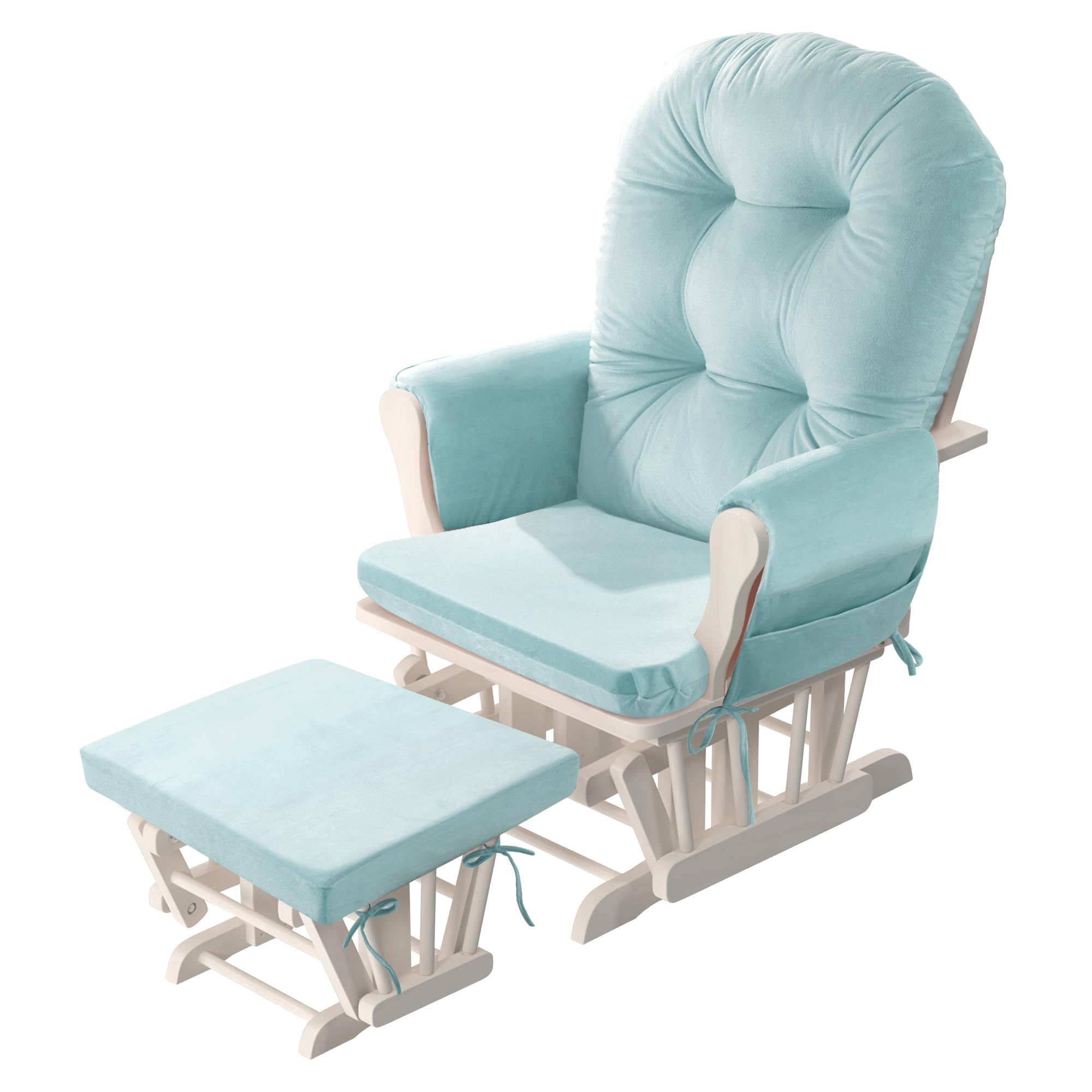 HOMBYS 5-Piece Glider Rocker Replacement Cushions Set - Velvet Fabric with Foam & Microfiber Filling, Non-Slip & Washable, Thickened Support for Rocking Chairs - Includes Storage Side Pocket - Blue | Perfect for Nursery, Living Room & Relaxation