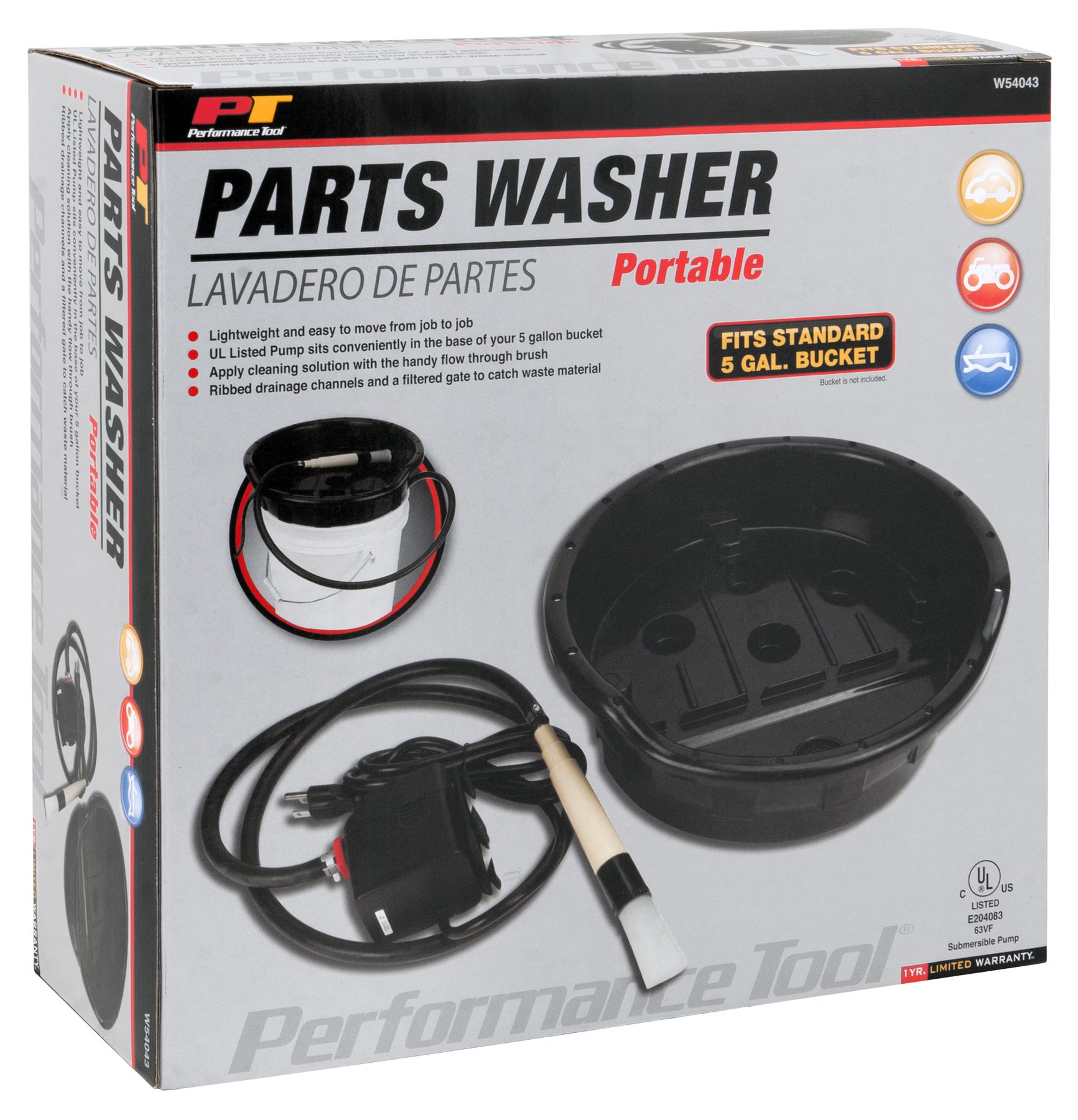 Performance Tool W54043 Portable 5 Gallon Bucket Parts Washer - Heavy Duty Cleaning for Auto Parts, Tools & Equipment - Ideal for Garage, Workshop & DIY Projects