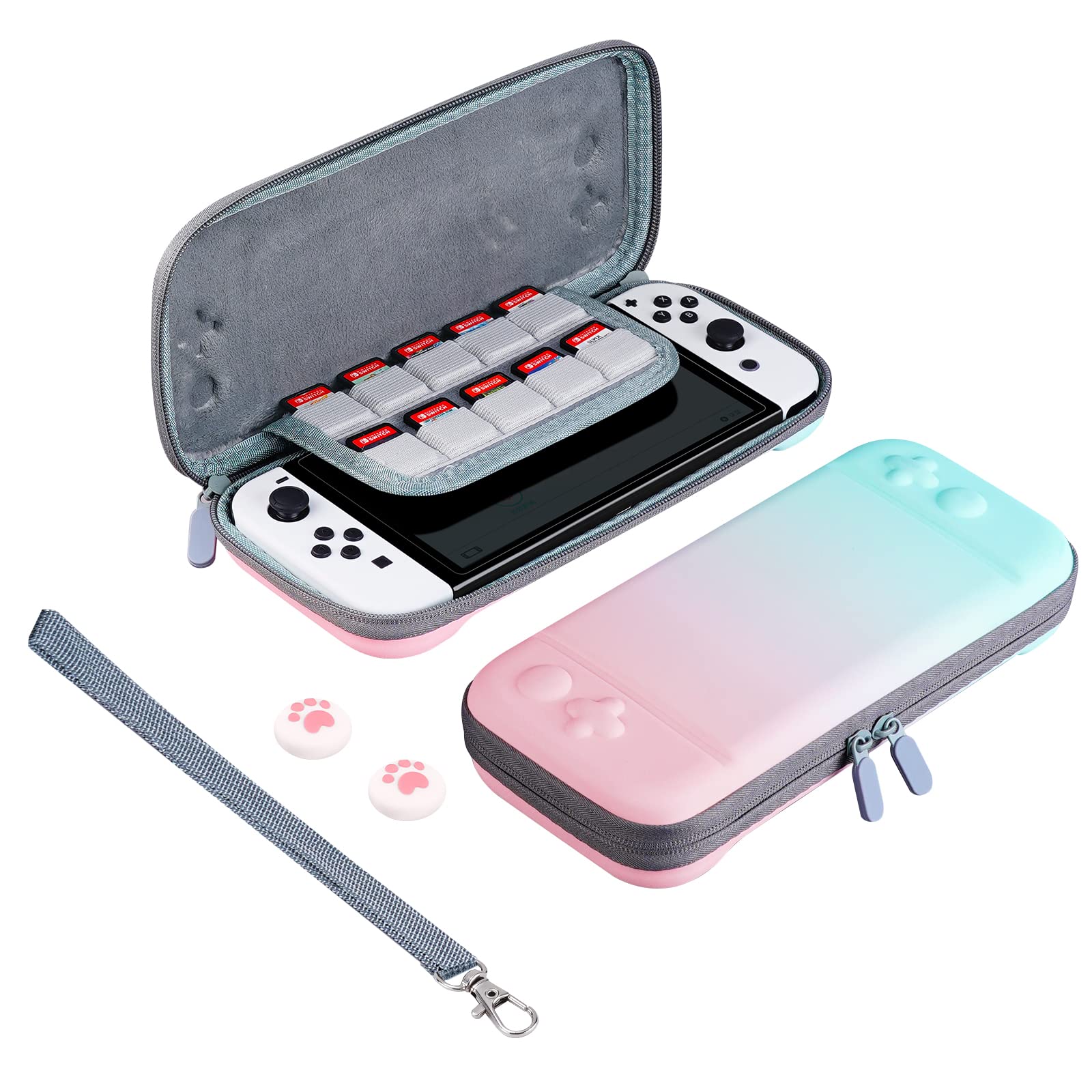 Premium Nintendo Switch & OLED Carrying Case with 10 Game Card Slots - Protective Storage Bag for Switch Console, Joy-Cons & Accessories - Pink - Perfect for Travel, Gaming Parties & On-the-Go Protection