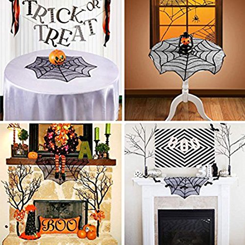 VALINK 30 Inch Halloween Spider Web Lace Tablecloth - Black Wipeable Table Cover for Halloween Party, Home Decor, Outdoor Dining & Mantle Decoration | Spooky Background Supplies for Halloween Decorations & Themed Events