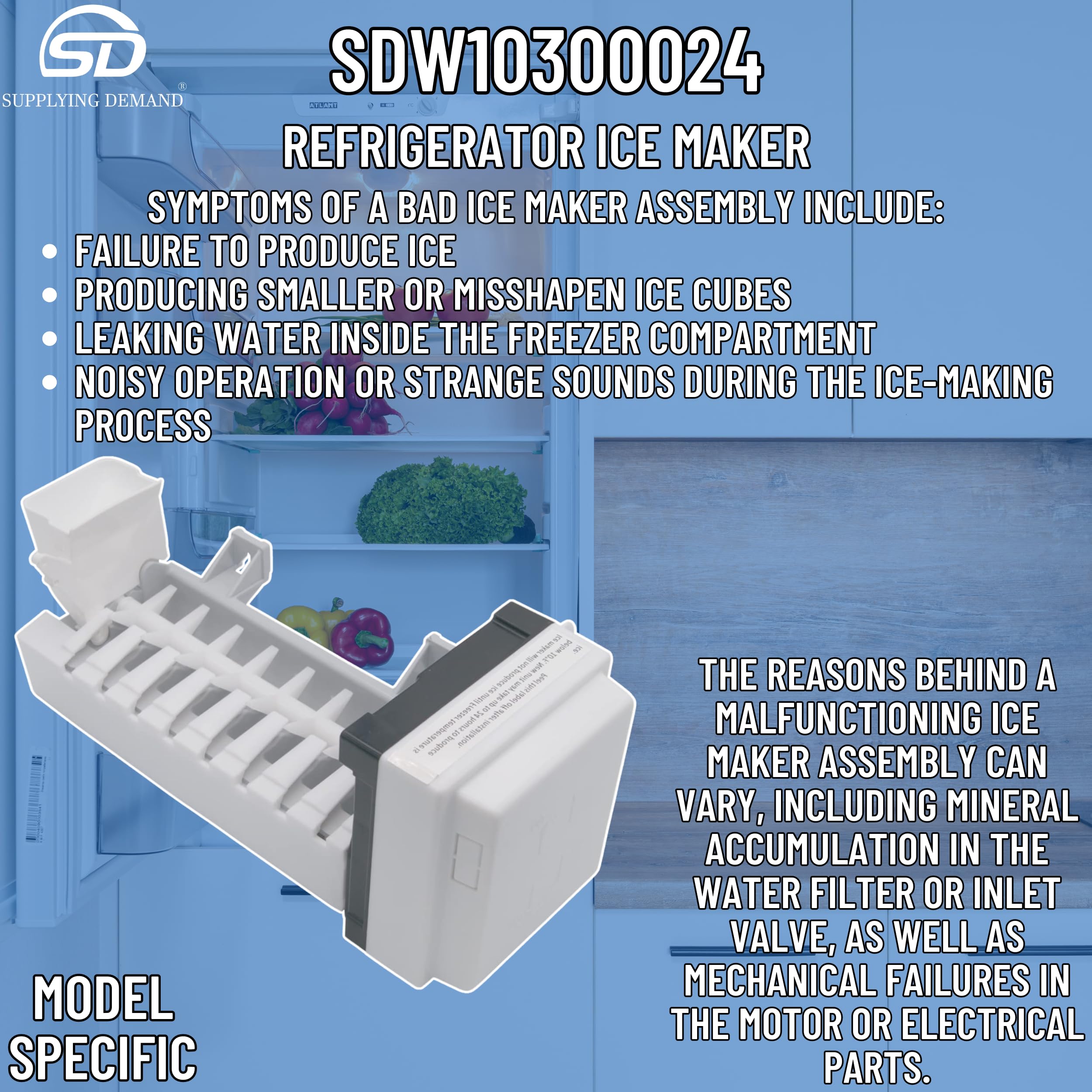 W10300024 4444453 Refrigerator Ice Maker Replacement - Model Specific (Not Universal) - Perfect for Kitchen Appliance Repair & DIY Home Maintenance