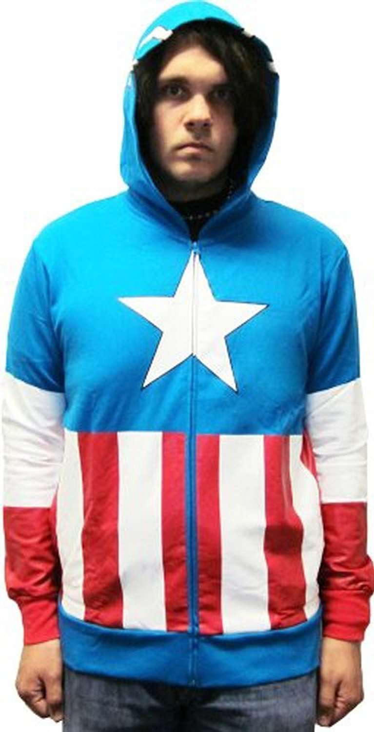 Captain America Adult Hooded Sweatshirt - Marvel Superhero Costume Hoodie for Men | Perfect for Cosplay, Halloween & Winter Outfits