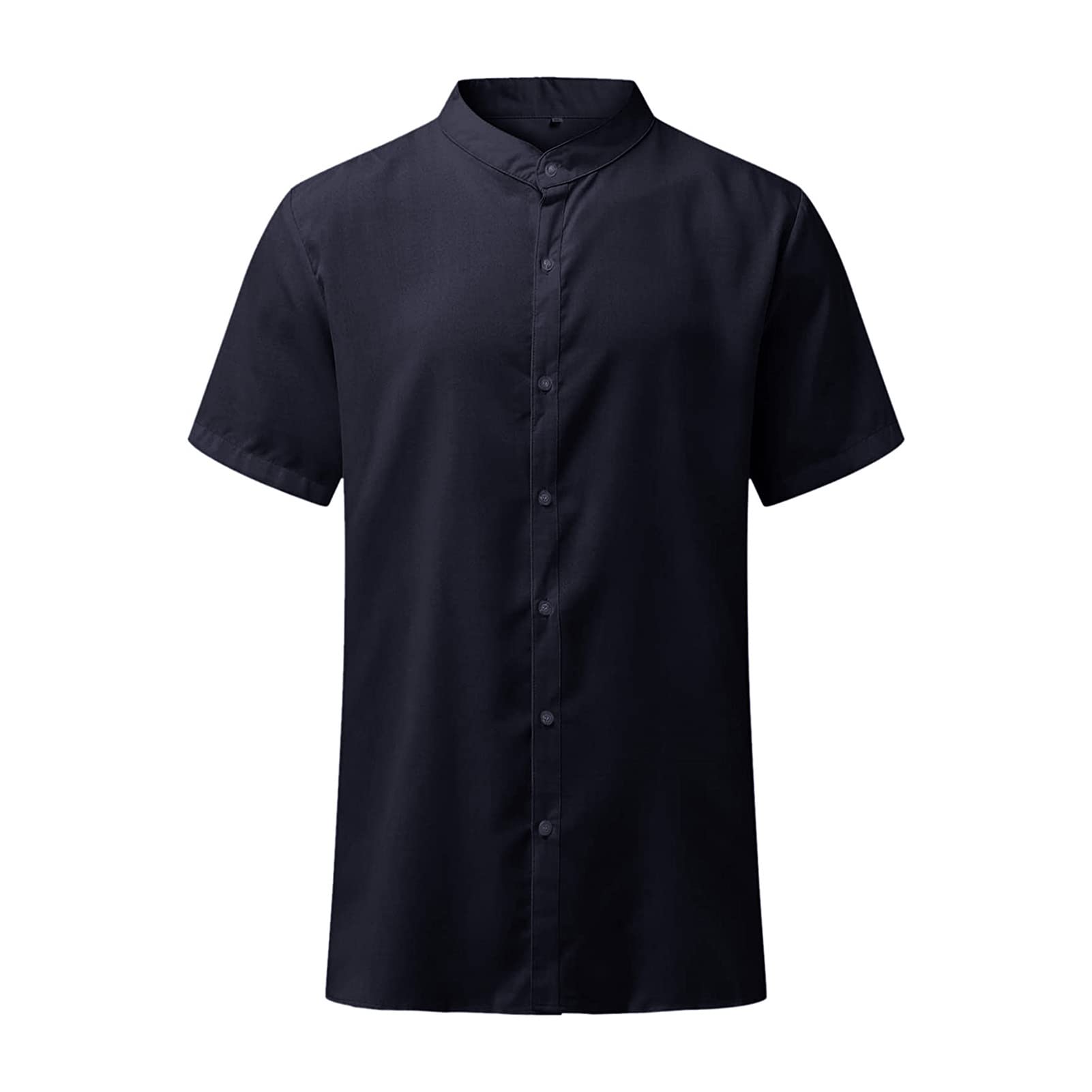 Breathable Men's Linen Button Down Shirt - Short Sleeve Band Collar Casual Beach Shirt | Yoga & Summer Outdoor Wear | Perfect for Vacation, Date Night & Relaxation
