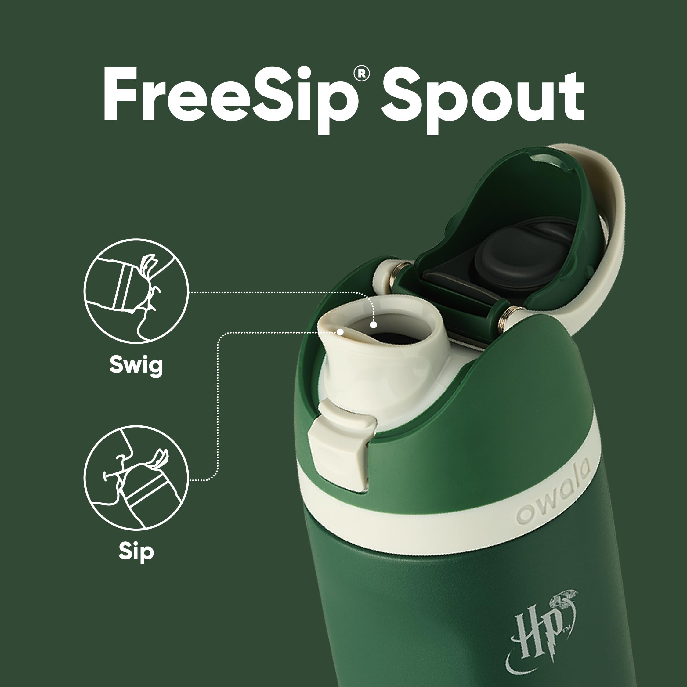 Owala Harry Potter FreeSip Insulated Stainless Steel Water Bottle with Straw - 24oz BPA-Free Slytherin Water Bottle for Sports, Gym, Hiking & Travel | Leakproof & Durable Hydration for School, Work & Outdoor Adventures