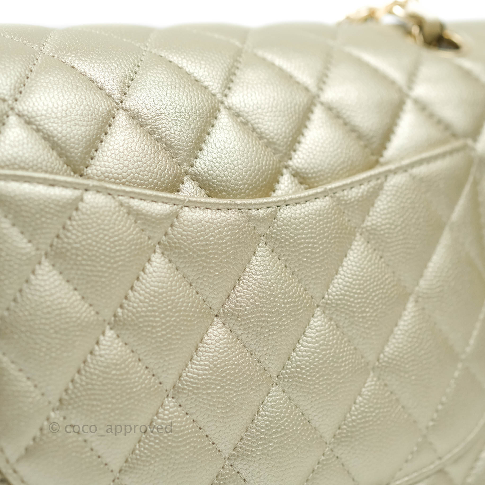 Chanel Classic Medium Double Flap Bag in Light Gold Caviar Leather with Gold Hardware | Luxury Designer Handbag for Women | Perfect for Work, Evening Events & Special Occasions