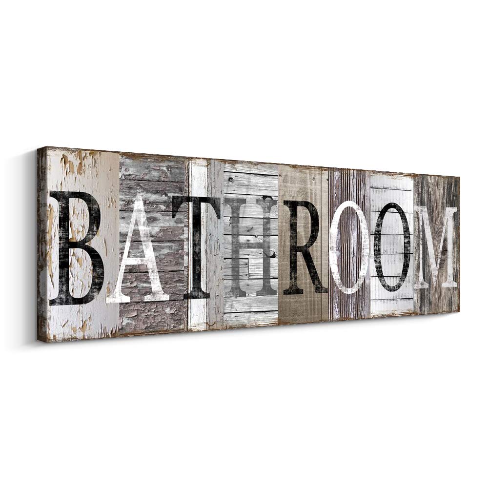 Pinetree Art Rustic Bathroom Sign Decor - Farmhouse Style Wrapped Canvas Print (6x17 inch) - Vintage Bathroom Wall Art for Home Decor, Perfect for Bathroom Door, Guest Bath or Powder Room Decoration