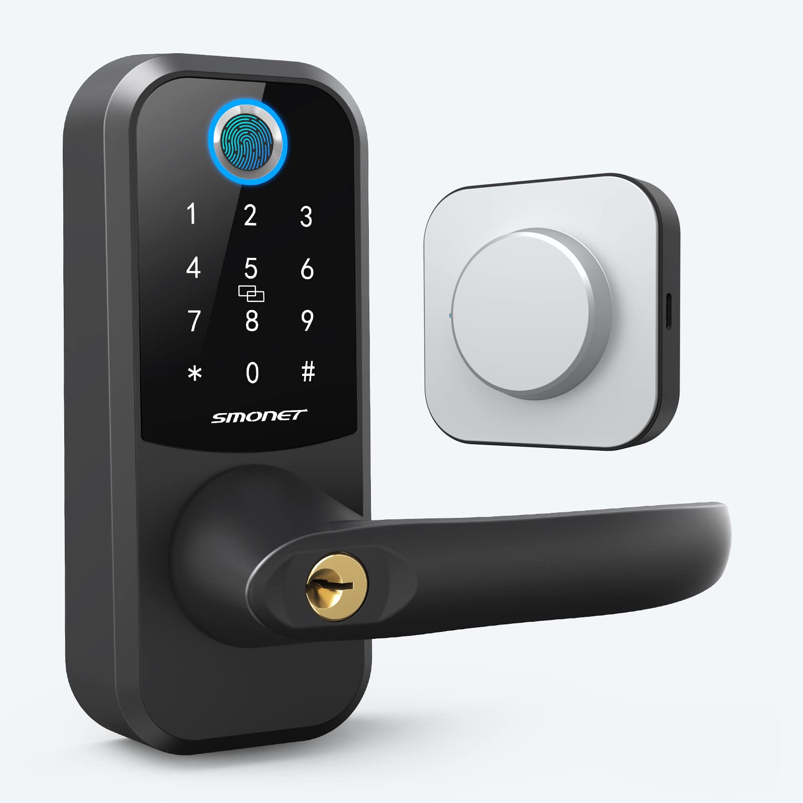 SMONET Smart WiFi Door Lock - Keyless Entry Front Door Lock with Handle, Alexa Compatible, Ideal for Home Security & Smart Home Automation