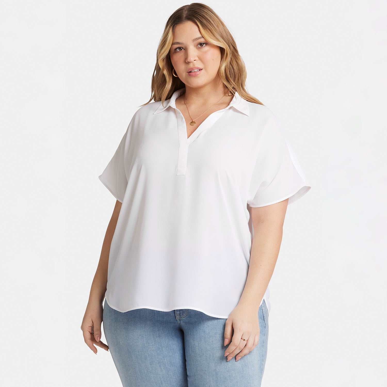 Becky Plus Size Short Sleeve Blouse in Optic White - Perfect for Office Wear & Casual Outfits
