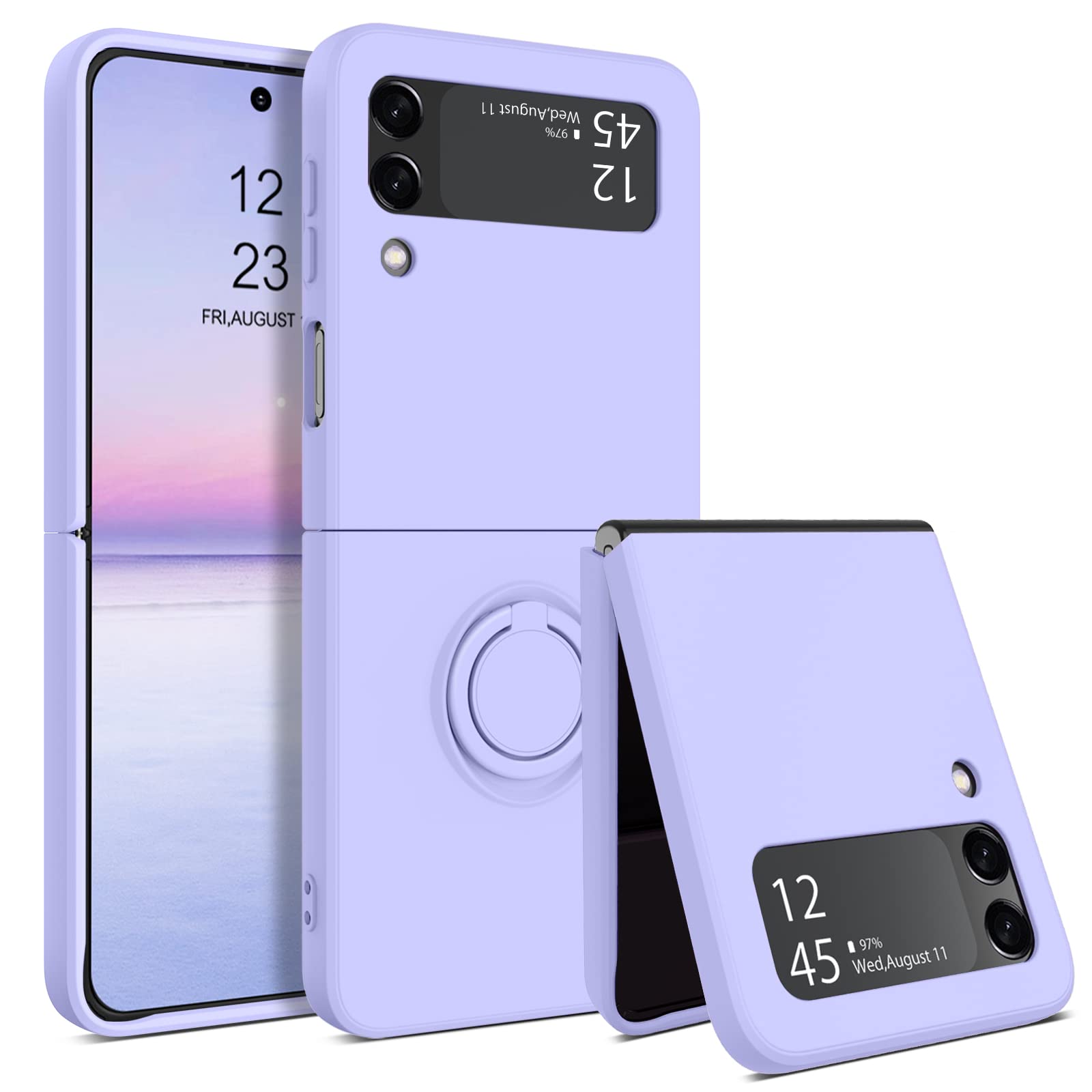 VENINGO Galaxy Z Flip 3 Case - Slim Silicone Protective Cover with Non-Slip Grip & Kickstand for Samsung Z Flip 3 5G (6.7 Inch) - Shockproof Bumper Phone Case for Women & Men - Lavender Purple - Perfect for Daily Use, Travel & Work Protection