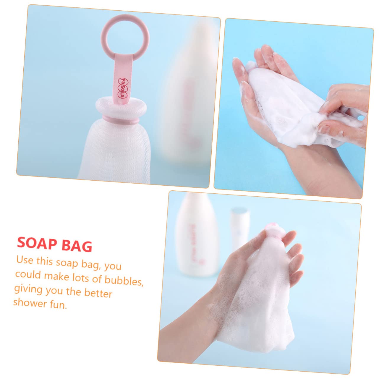 2-Pack White PP Soap Net Scrubber Pouch - Travel Soap Holder, Face Cleansing Foaming Net, Wash Wand for Shower & Bathroom Use