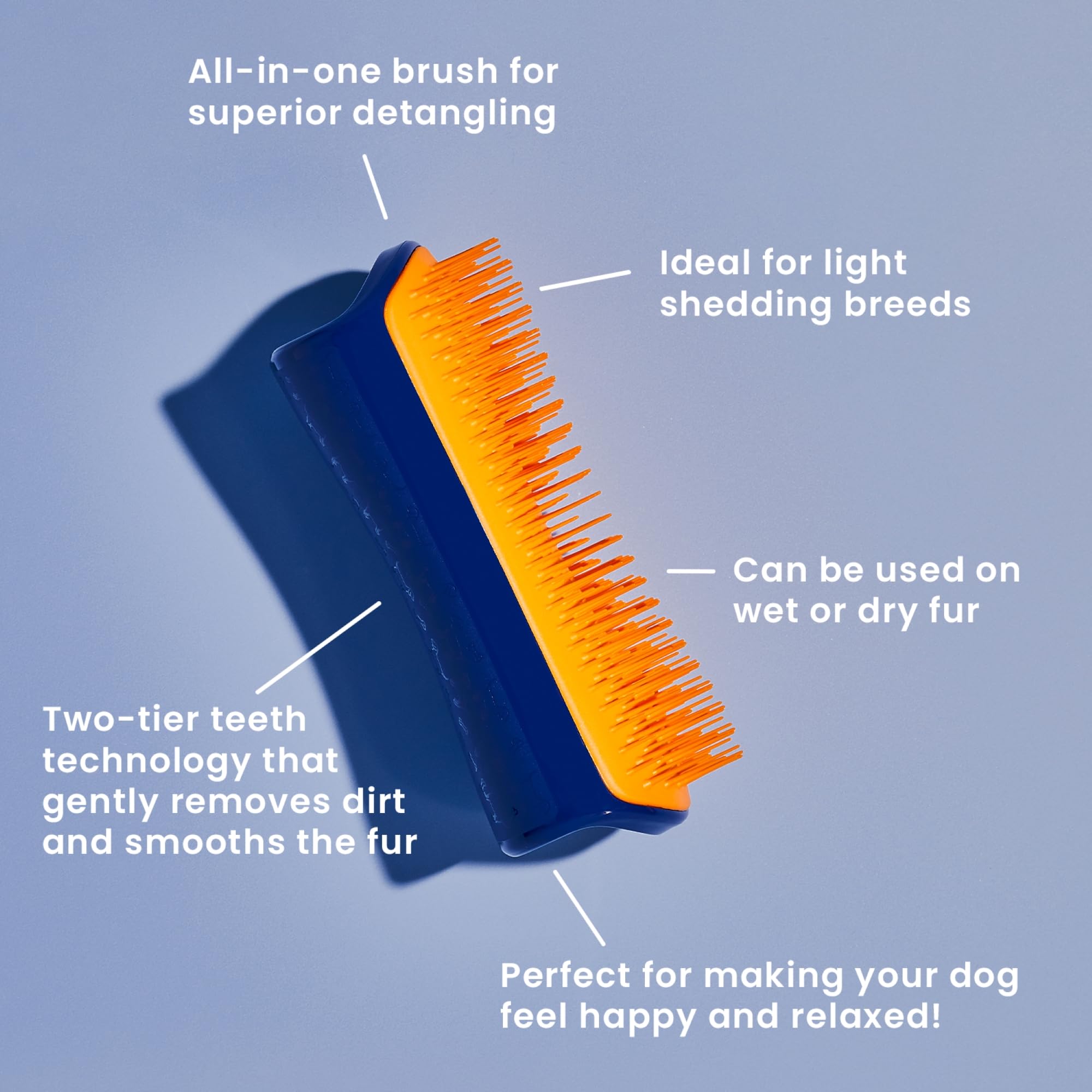Tangle Teezer Pet Teezer Detangling Brush for Dogs - Gentle Grooming Brush for Wet & Dry Fur - Navy & Orange - Perfect for Bath Time, Shedding & Daily Brushing
