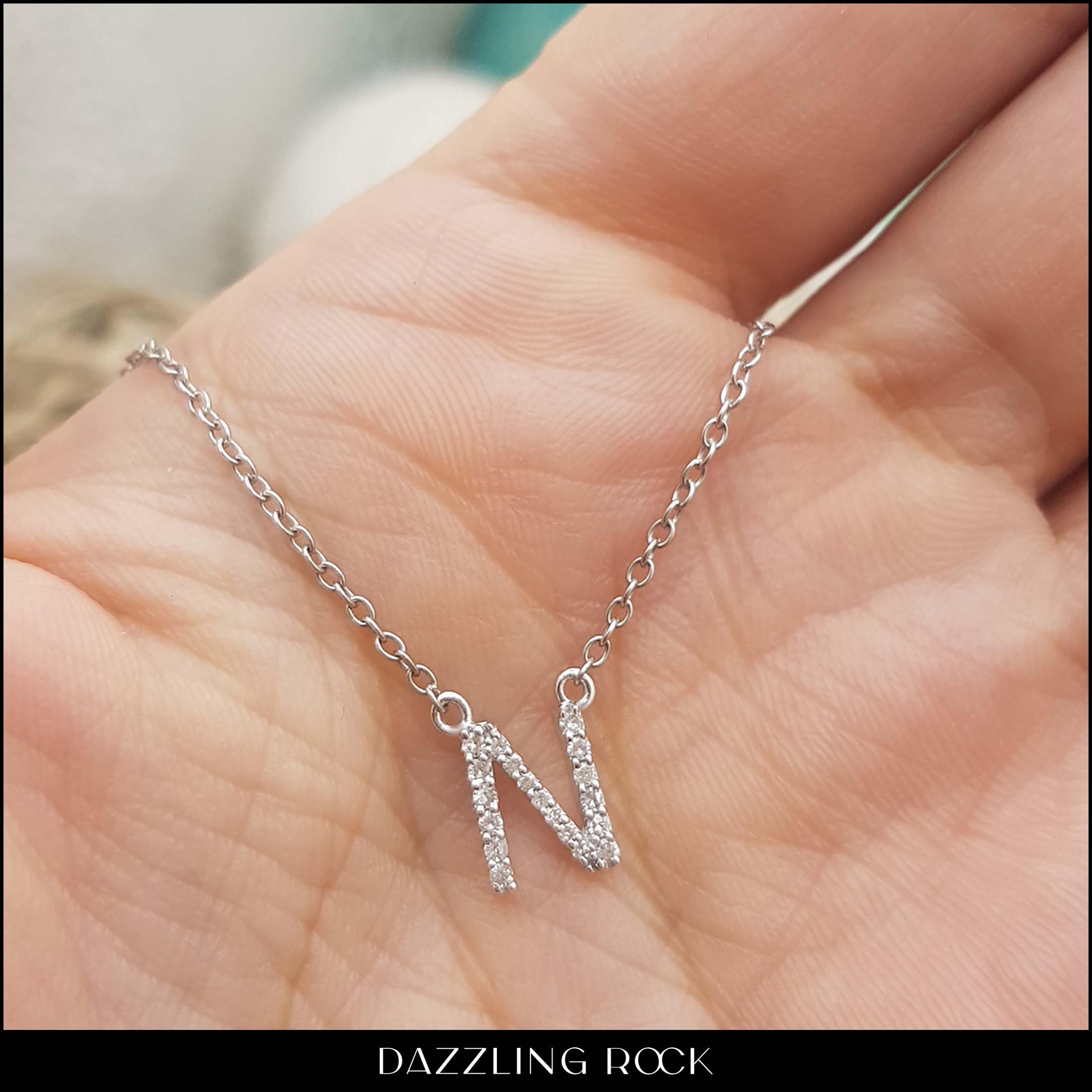 Dazzlingrock 14K White Gold Round Diamond Initial Pendant Necklace for Women - 0.12 Cttw White Diamond Letter A to Z Charm with 18