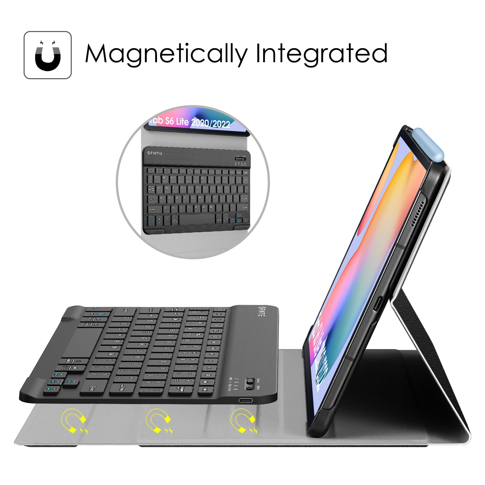 Fintie Detachable Bluetooth Keyboard Case for Samsung Galaxy Tab S6 Lite 10.4 Inch (2020/2022/2024) - Slim Stand Cover with Secure S Pen Holder - Wireless Keyboard for Work, Study & Travel - Black
