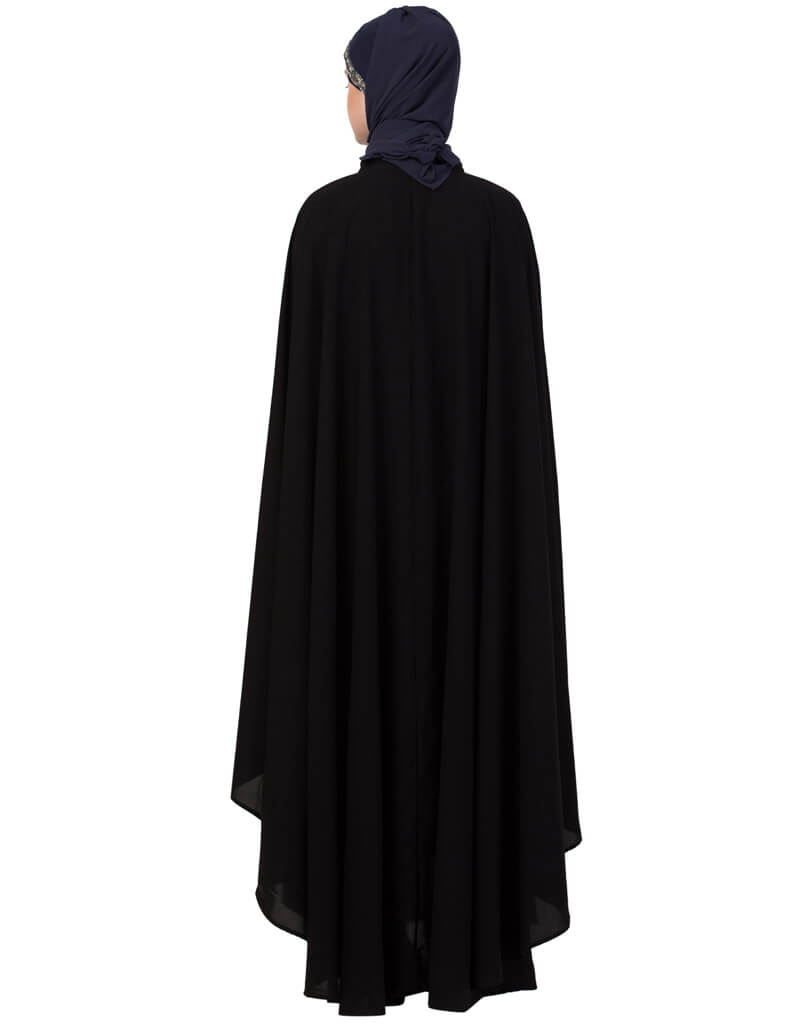 Elegant Black Arabic Contrast Zari Embroidered Irani Kaftan Dress - Perfect for Special Occasions, Weddings & Cultural Events
