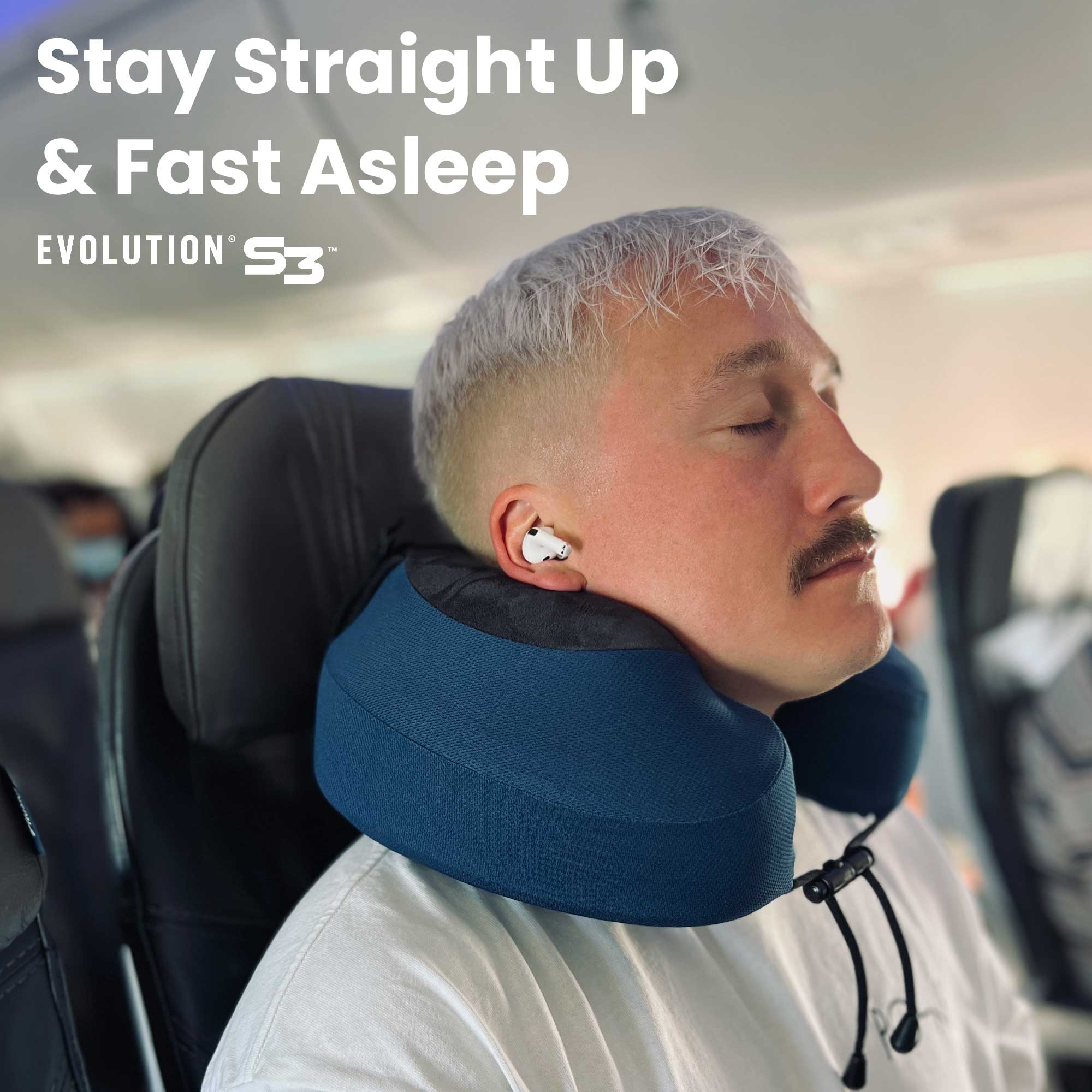 Cabeau Evolution S3 Memory Foam Travel Neck Pillow with Adjustable Seat Strap - Ergonomic Support for Airplane, Car & Office Use - One Size Fits All