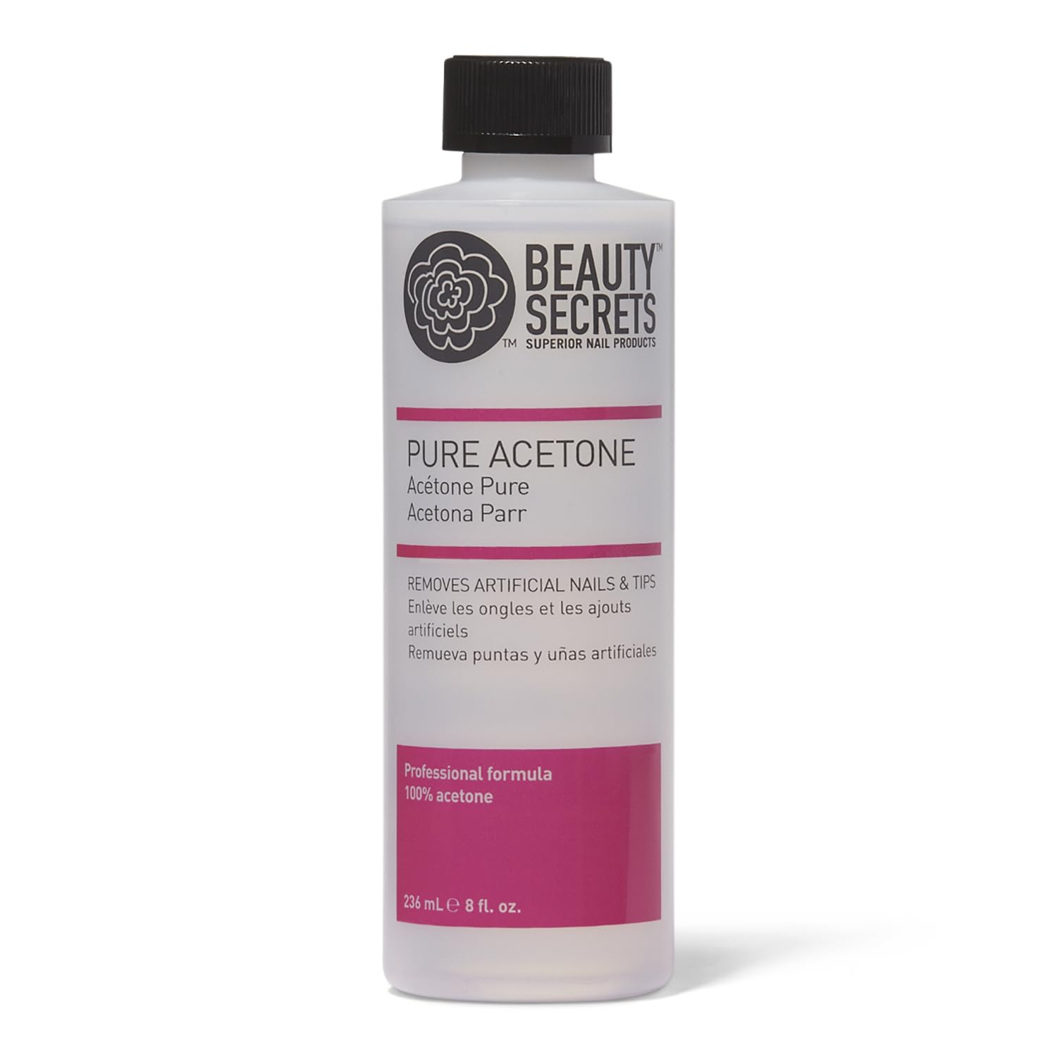 Beauty Secrets Pure Acetone Manicurist Solvent - 8 Oz Nail Polish Remover for Professional & At-Home Nail Care - Perfect for Acrylic Nails, Gel Removal & Manicures