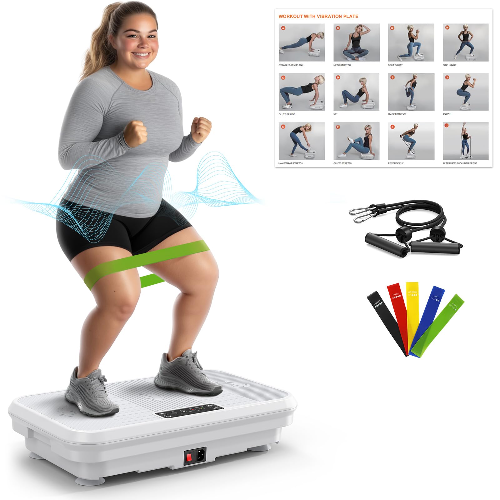 3D Vibration Plate Exercise Machine for Lymphatic Drainage & Weight Loss - 330lbs Capacity Home Gym Equipment with 5 Yoga Belts & 2 Resistance Bands - Whole Body Vibrating Platform for Fat Burning, Quiet Fitness Workout - Perfect for Home Use, Physical Therapy and Post-Workout Recovery