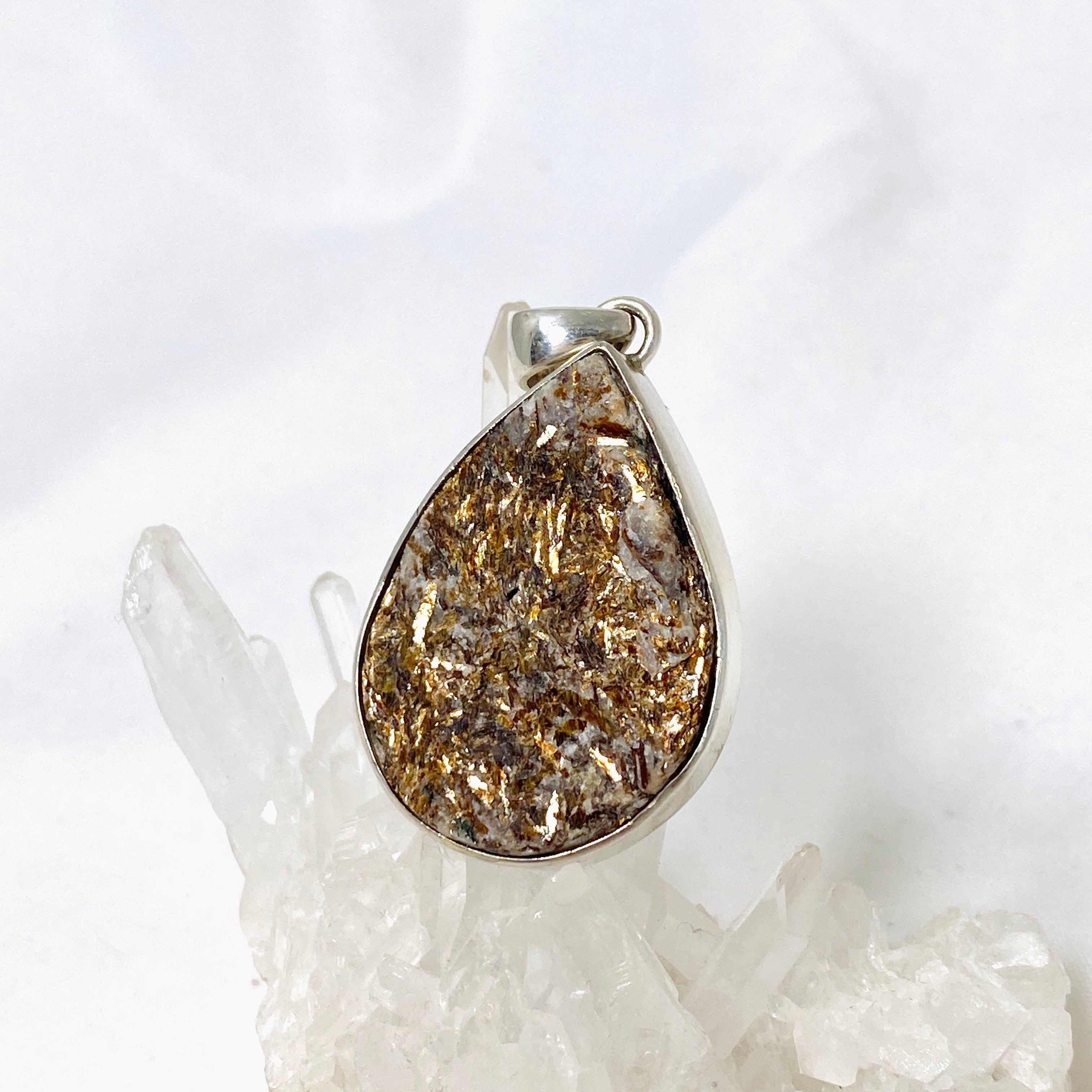 Natural Raw Golden Astrophyllite Pendant Necklace - Unique Healing Crystal Jewelry for Meditation & Spiritual Energy - Perfect for Yoga, Reiki & Chakra Balancing
