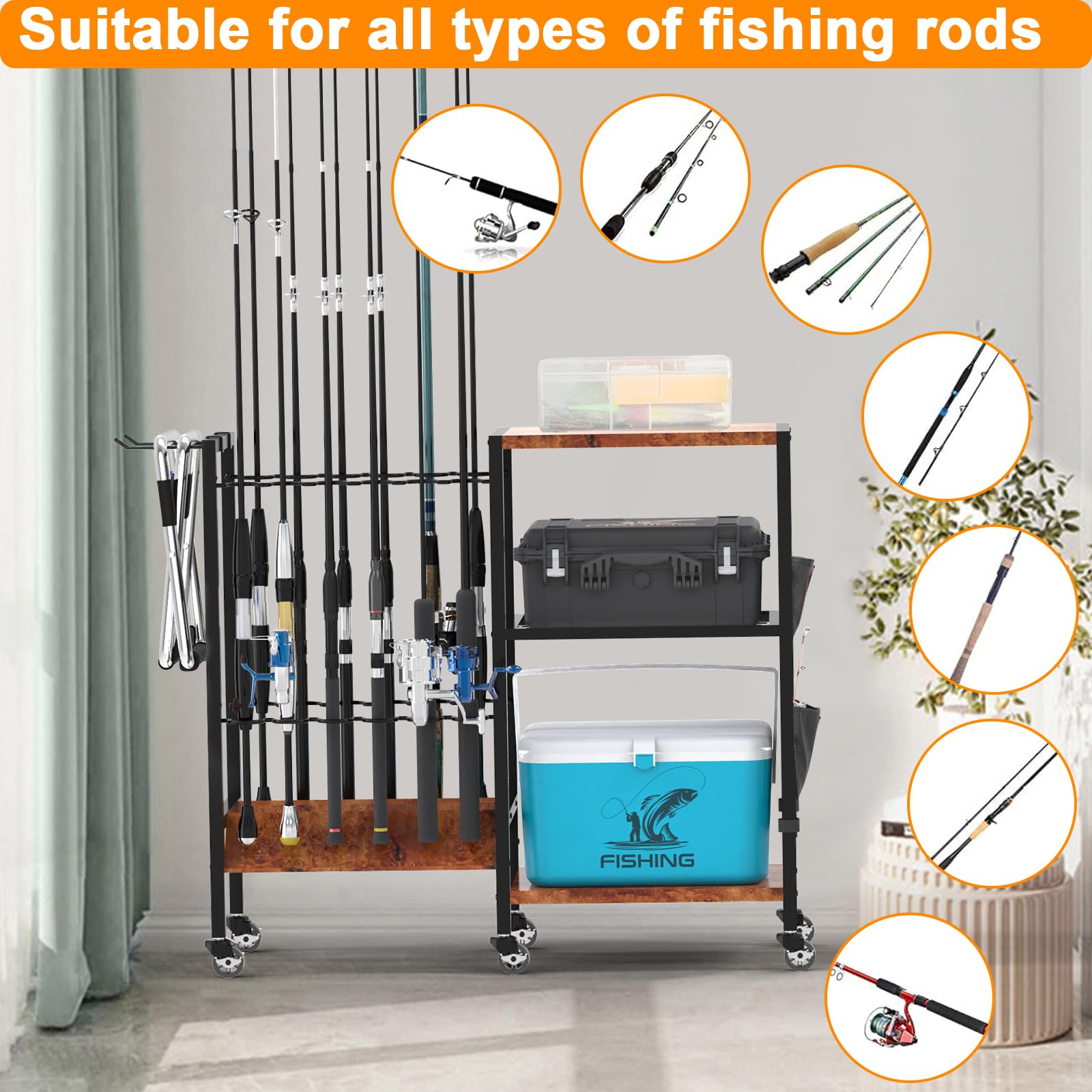 Fishing Rod Holders for Garage - Heavy Duty Wall Mount Storage Rack Holds Up to 12 Fishing Poles | Organizer for Fishing Gear & Equipment | Perfect for Anglers, Boat Owners & Fishing Enthusiasts