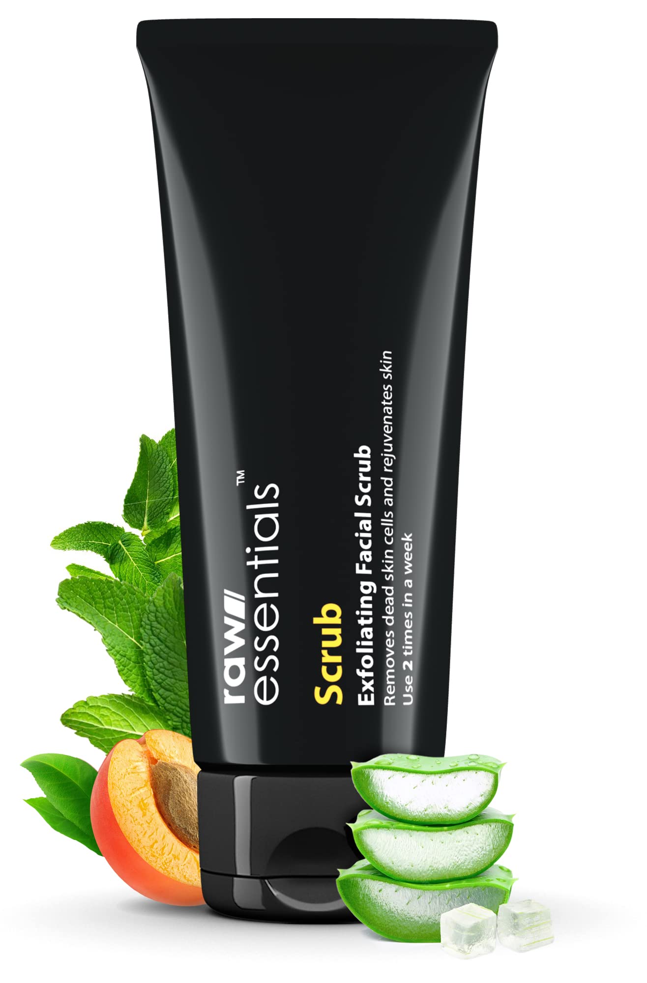 Raw Essentials Exfoliating Face Scrub with Apricot Granules & Aloe Vera - 100g Natural Skincare for All Skin Types | Cooling Menthol Formula for Refreshing Facial Care at Home or Spa