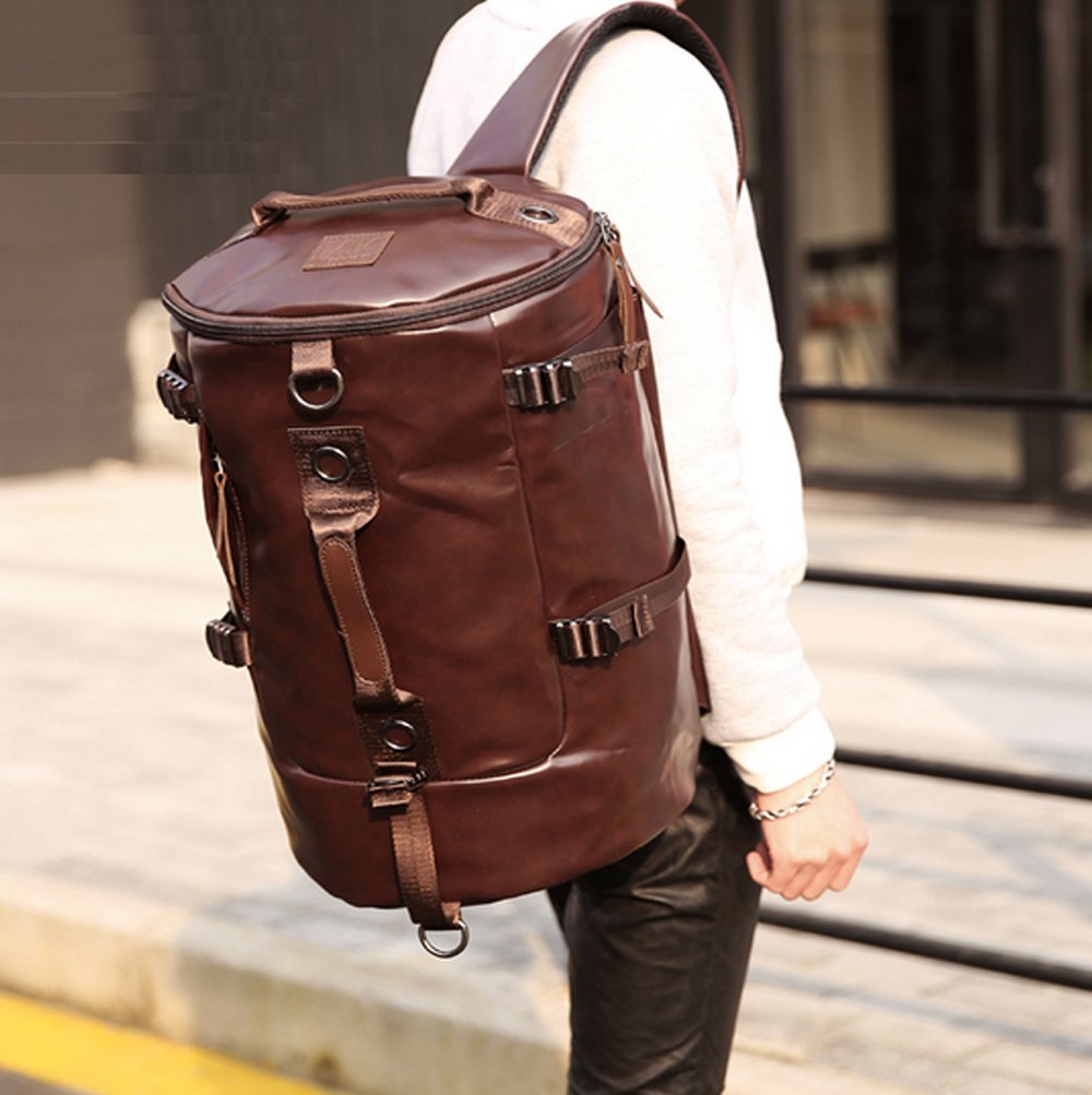 Premium Leather Travel Duffel Bag for Men - Waterproof Laptop Backpack & Airplane Carry-On - Convertible Business Bag (Handbag/Shoulder Bag/Backpack) - Ideal for Business Trips, Gym & Weekend Getaways