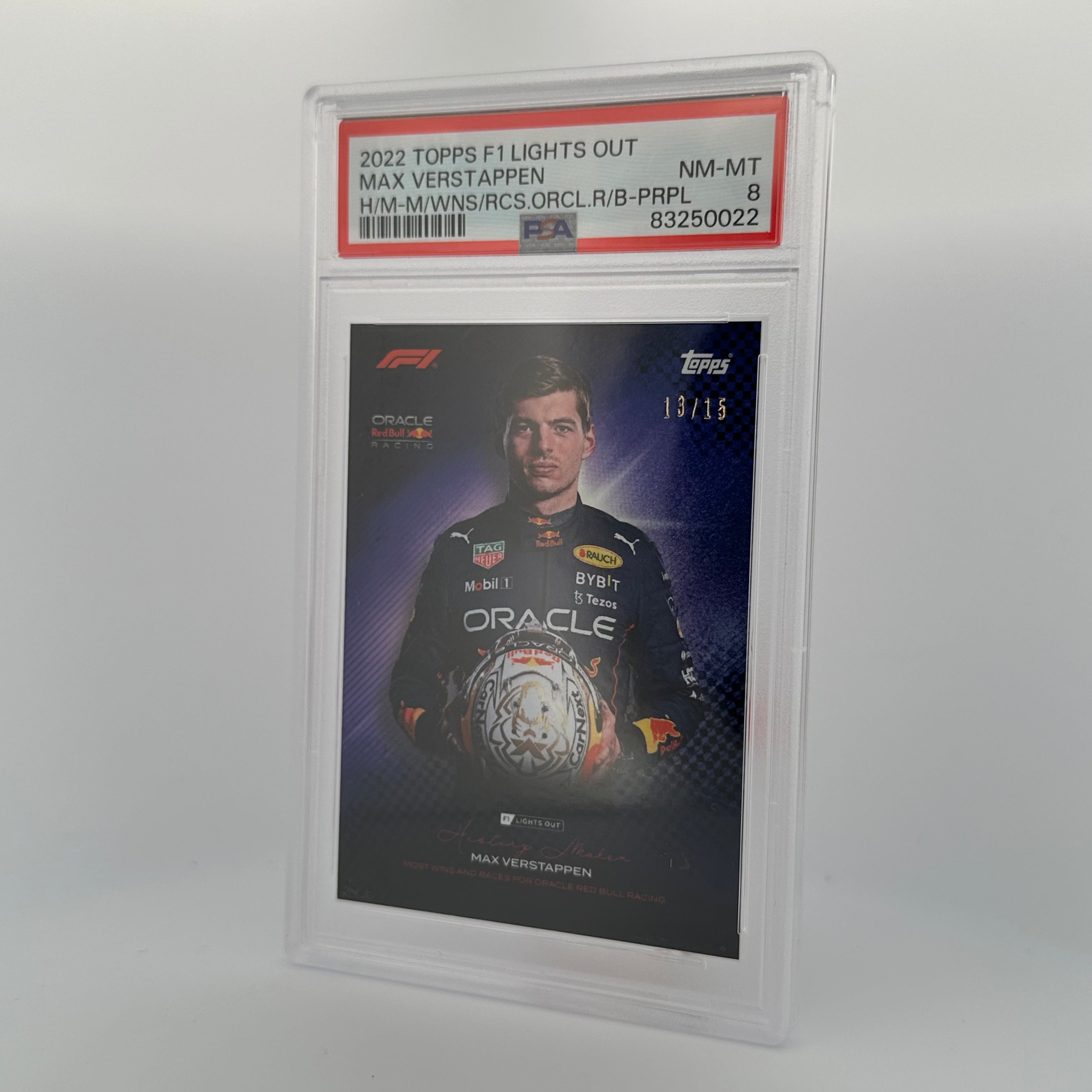 PSA 8 Max Verstappen 2023 Purple Parallel /15 - Most Wins & Races for Oracle Red Bull Racing - F1 Racing Collectible for Display & Investment